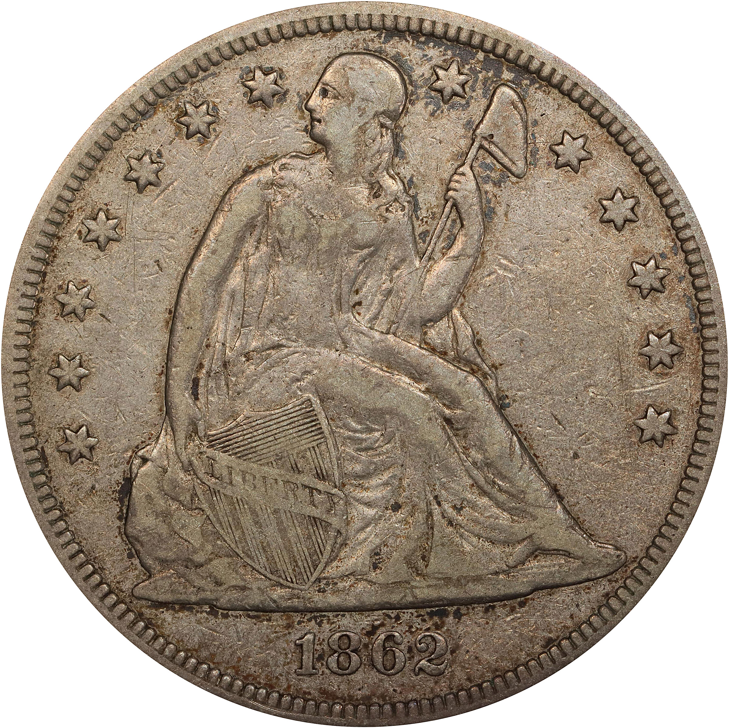 1862 Liberty Seated Silver Dollar. OC-1. Rarity-3. VF-30 (PCGS).