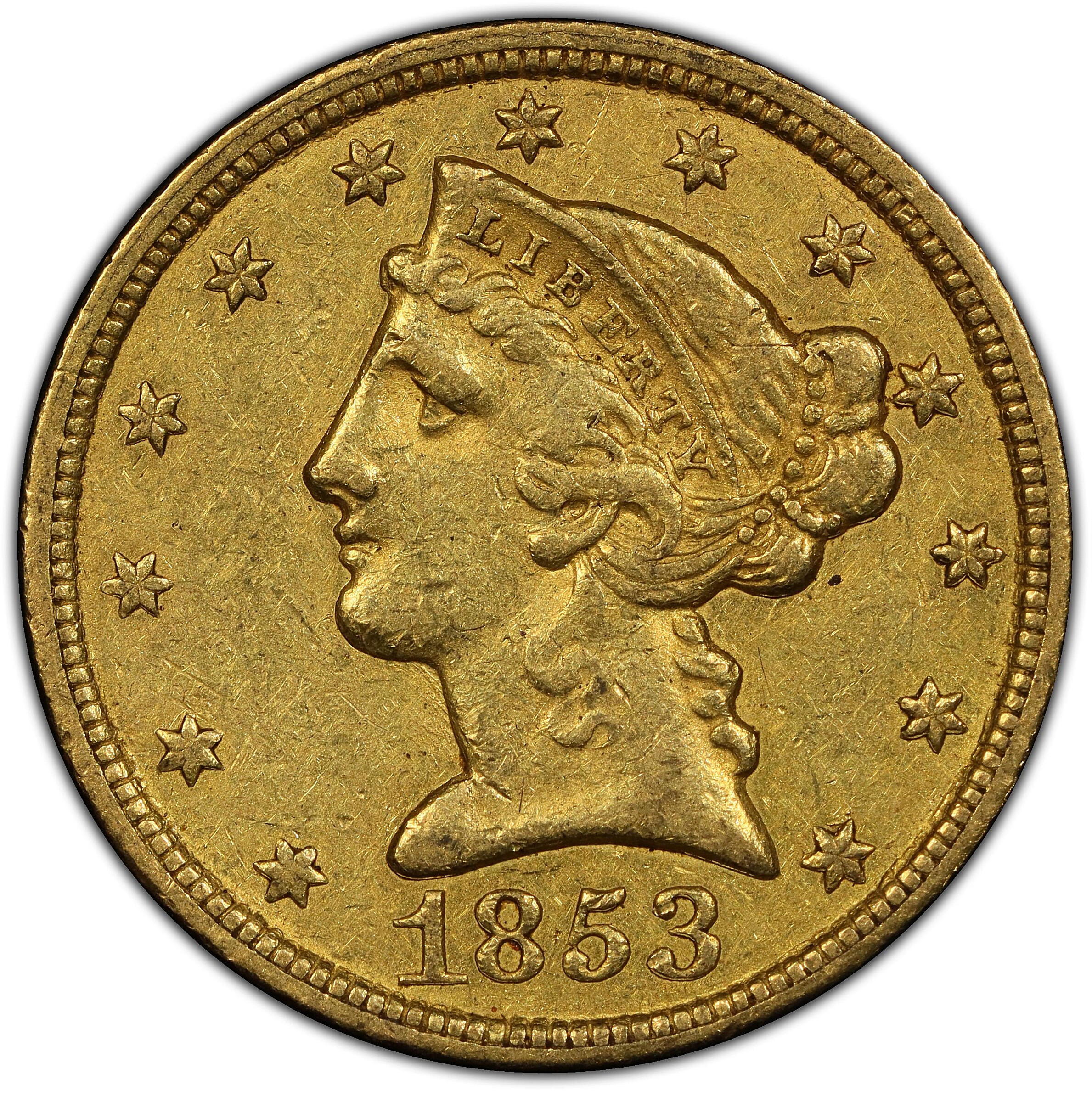 1853-C Liberty Head Half Eagle. Winter-2. Late Die State. EF-45+ (PCGS).