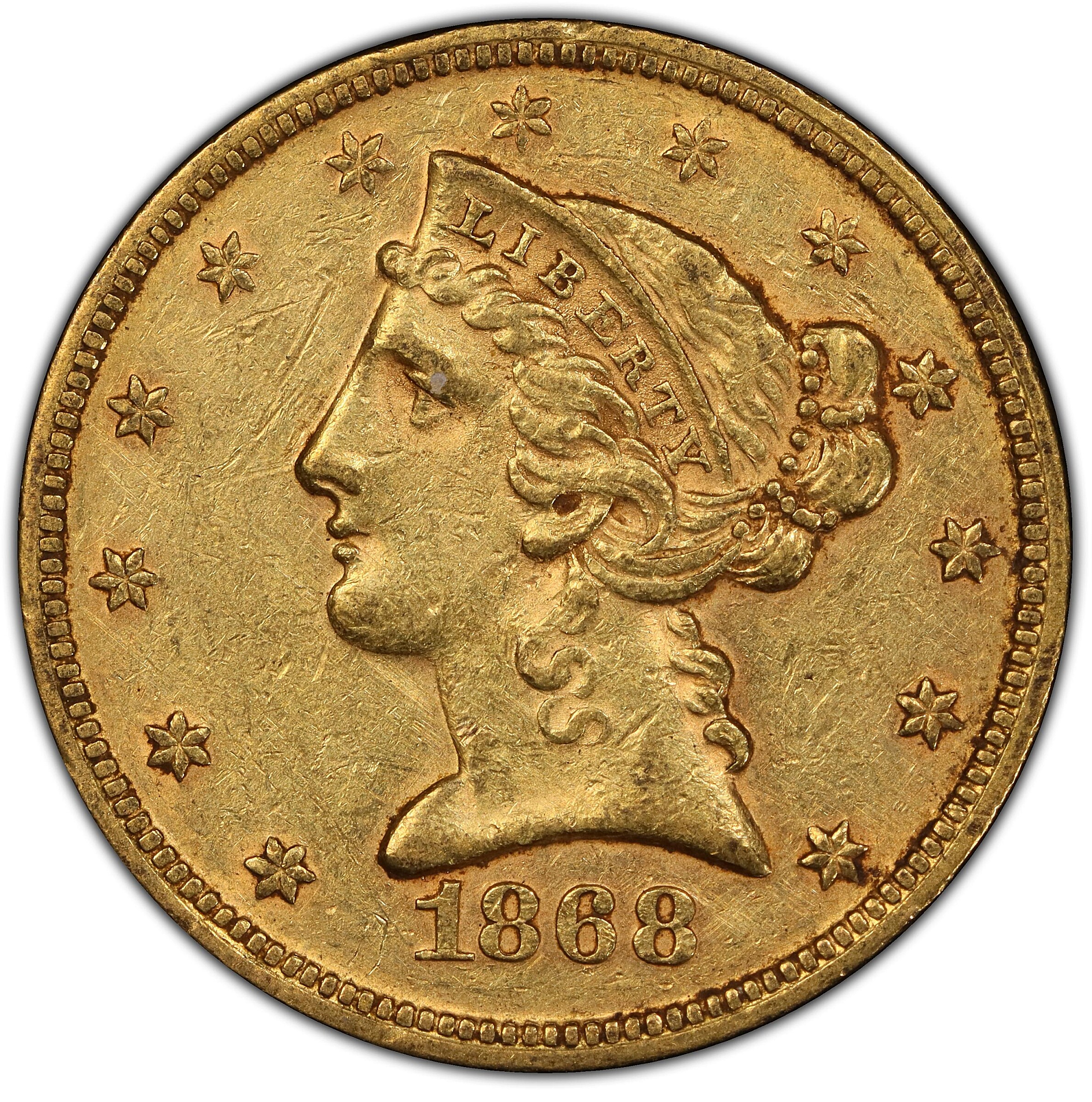 1868 Liberty Head Half Eagle. AU-50 (PCGS).