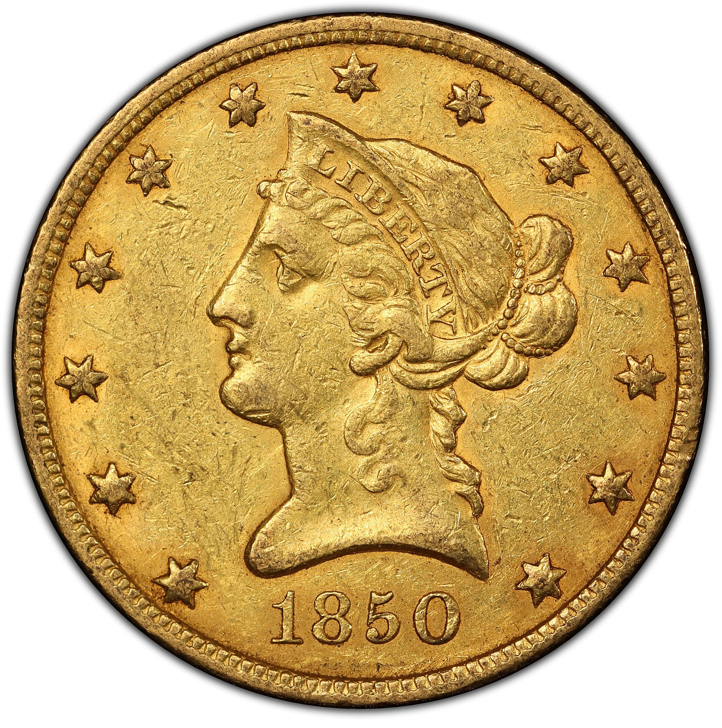1850 Liberty Head Eagle. Small Date. AU-50 (PCGS). CAC.