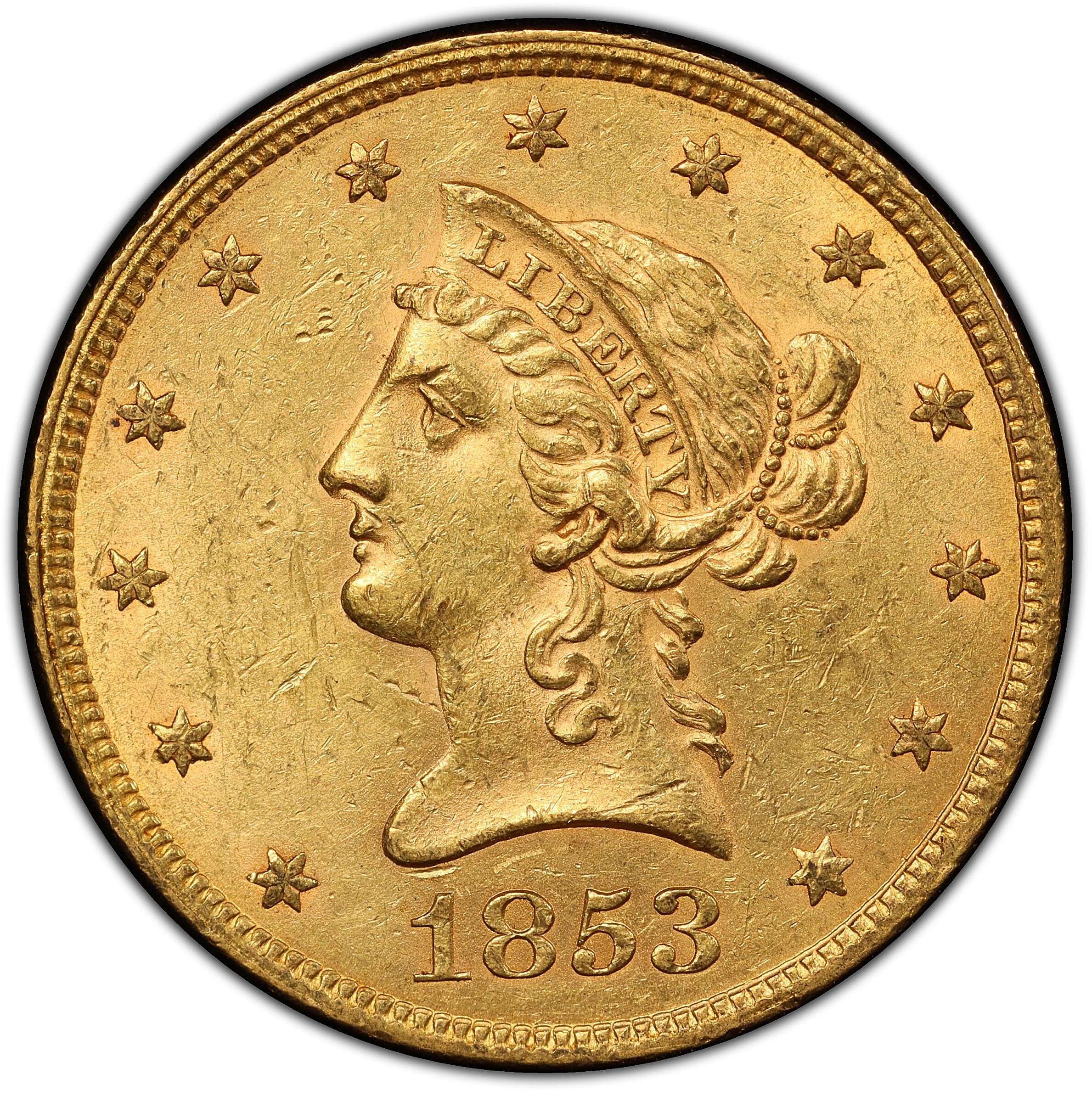 1853 Liberty Head Eagle. MS-62 (PCGS).