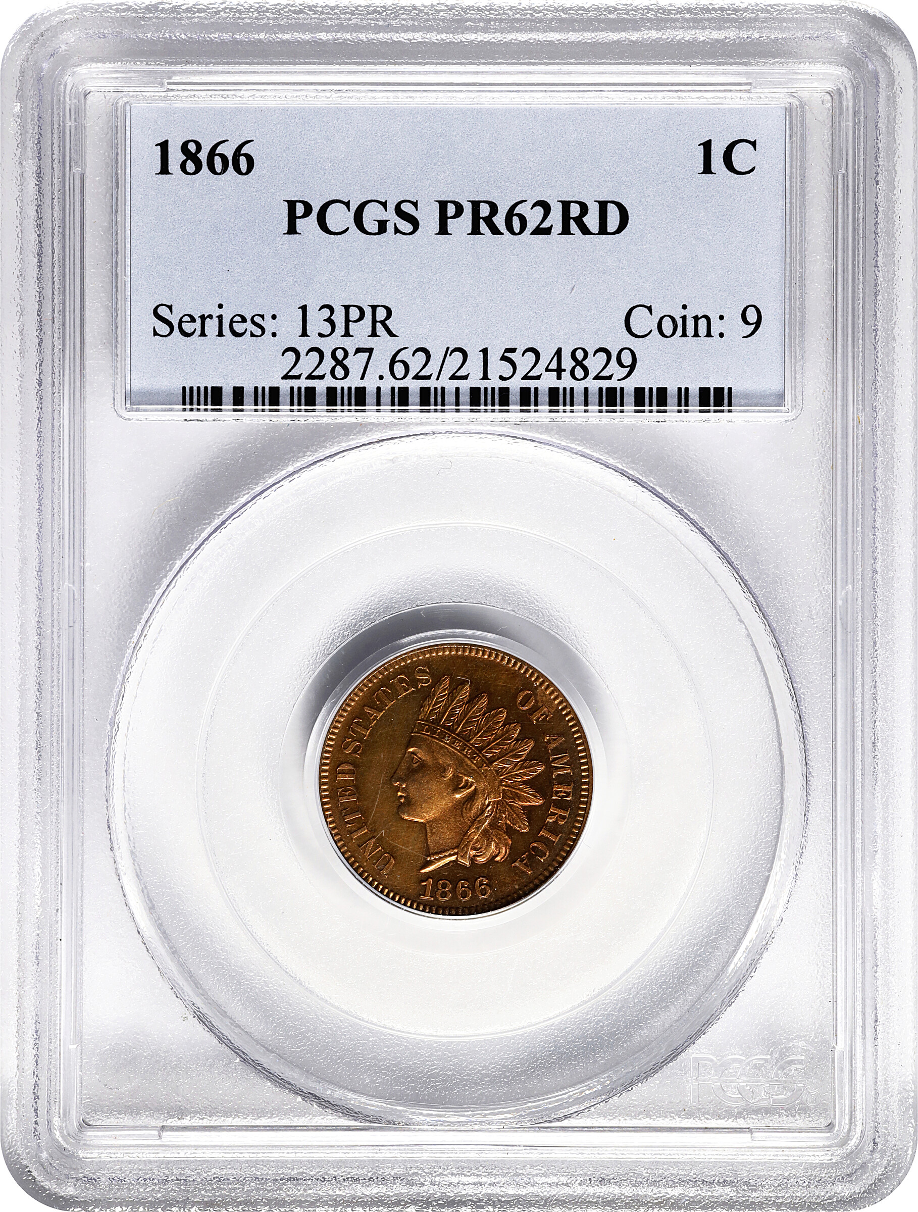 Indian Head Cent 1c Bronze, 1864-1909 PR RD [Type] PR62 RD thumbnail 4
