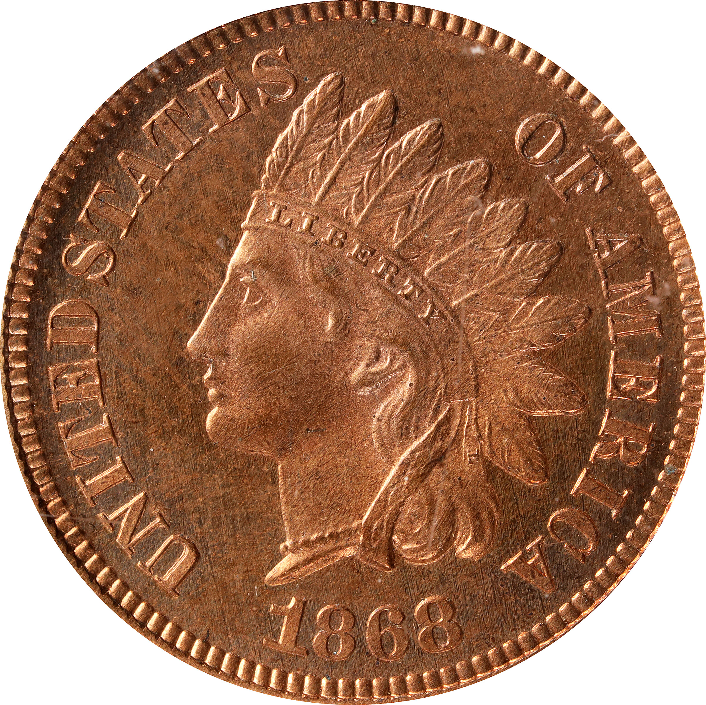 1868 Indian Cent. Proof-64 RD (PCGS).