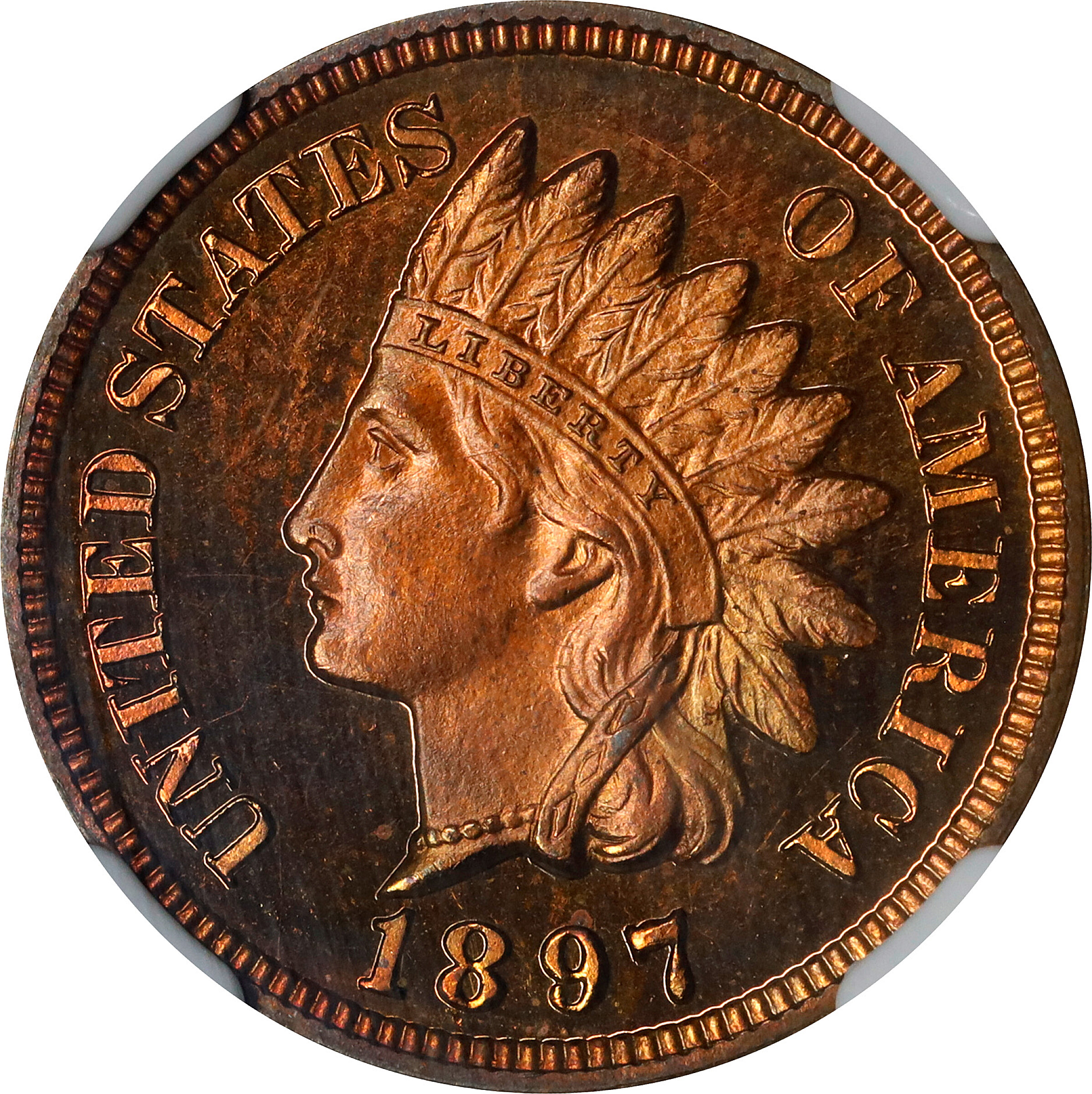 1897 Indian Cent. Proof-65 RB Cameo (NGC). CAC.