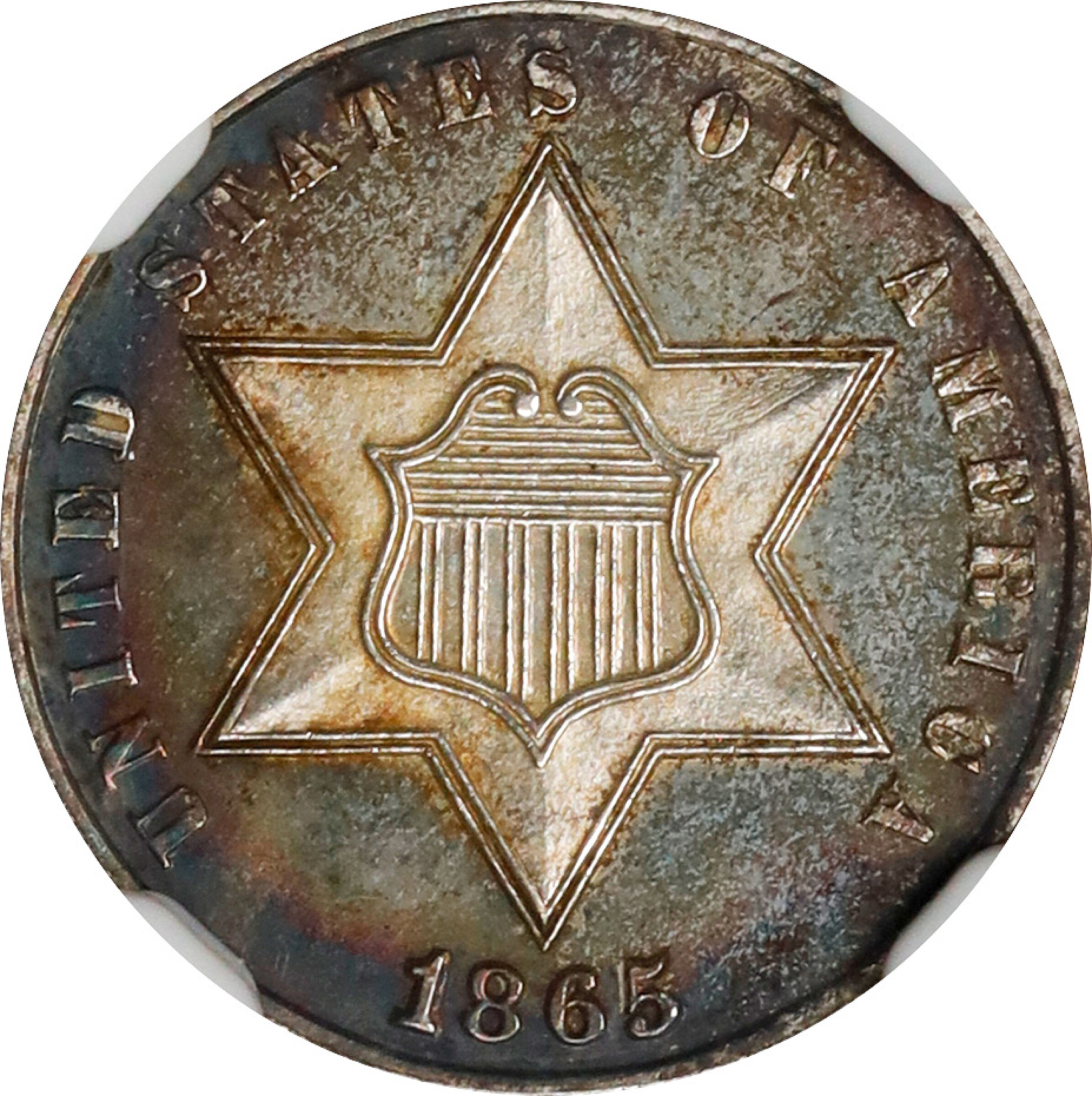 1865 Silver Three-Cent Piece. Proof-62 Cameo (NGC).
