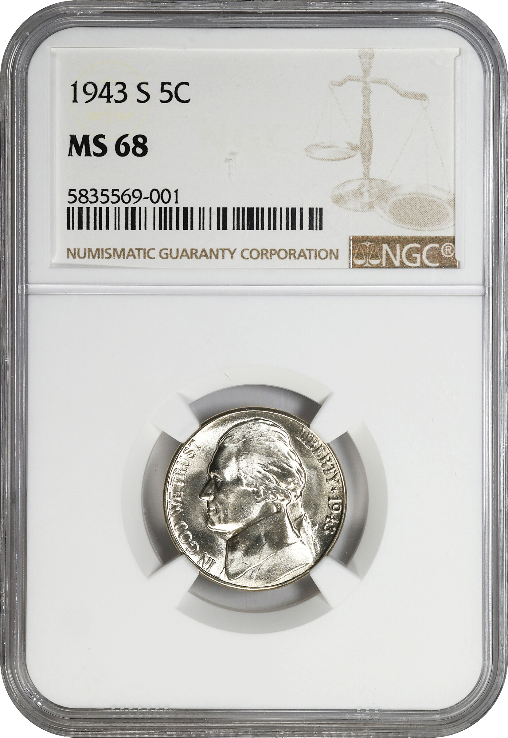 1943-S 5c Silver MS68 thumbnail 3