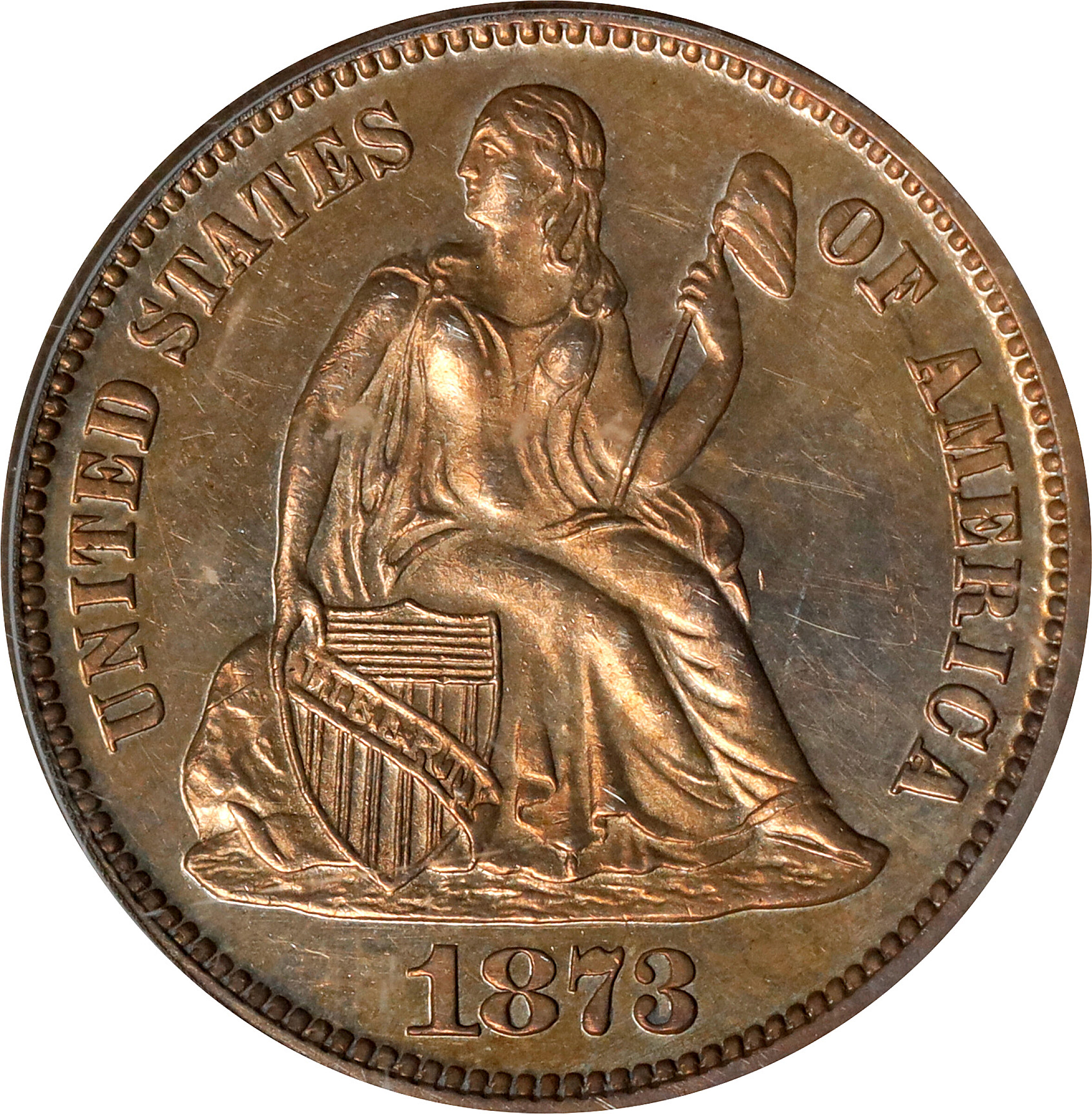 1873 Liberty Seated Dime. No Arrows. Close 3. Proof-62 (PCGS).