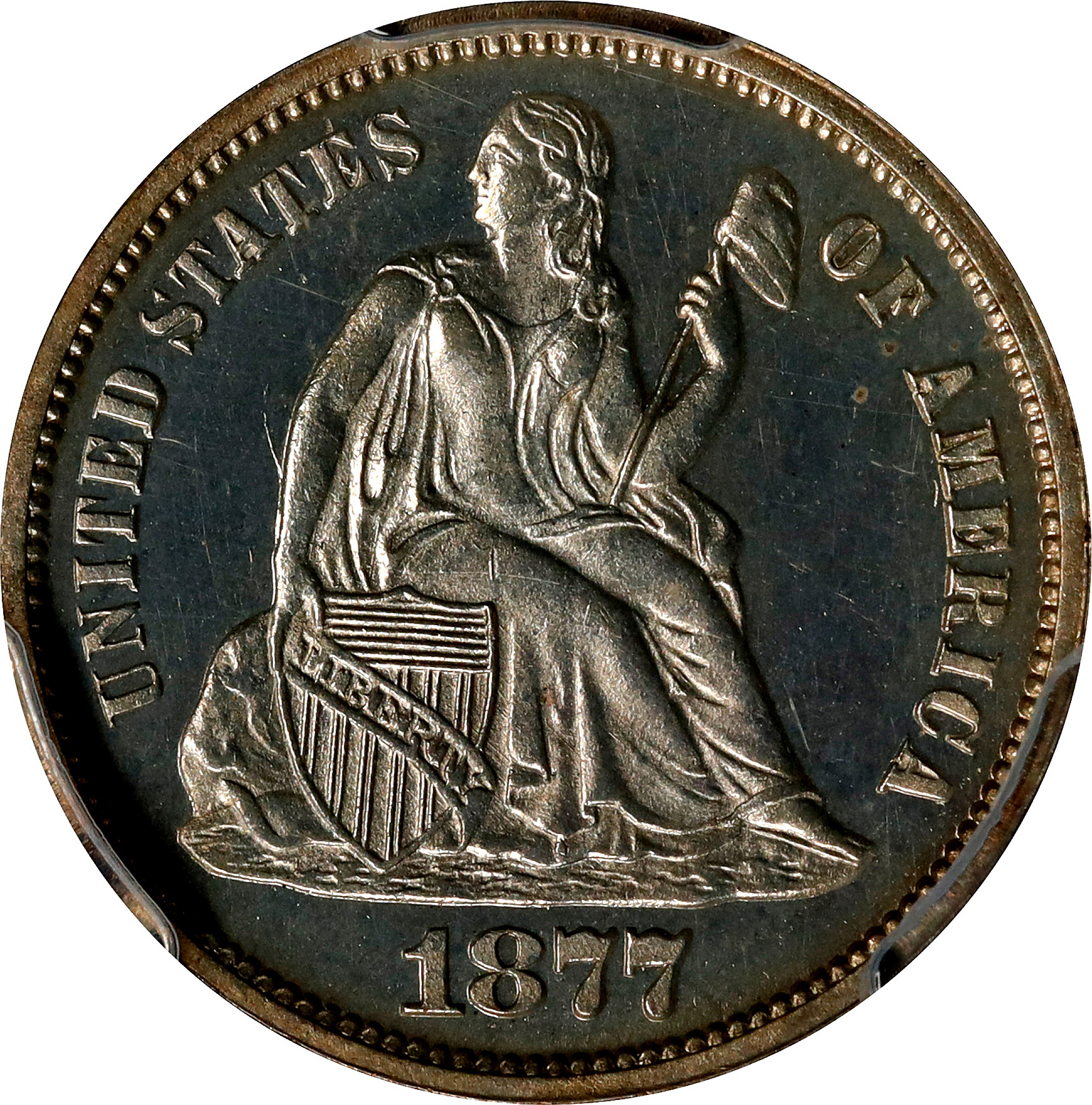 1877 Liberty Seated Dime. Proof-64 Cameo (PCGS).