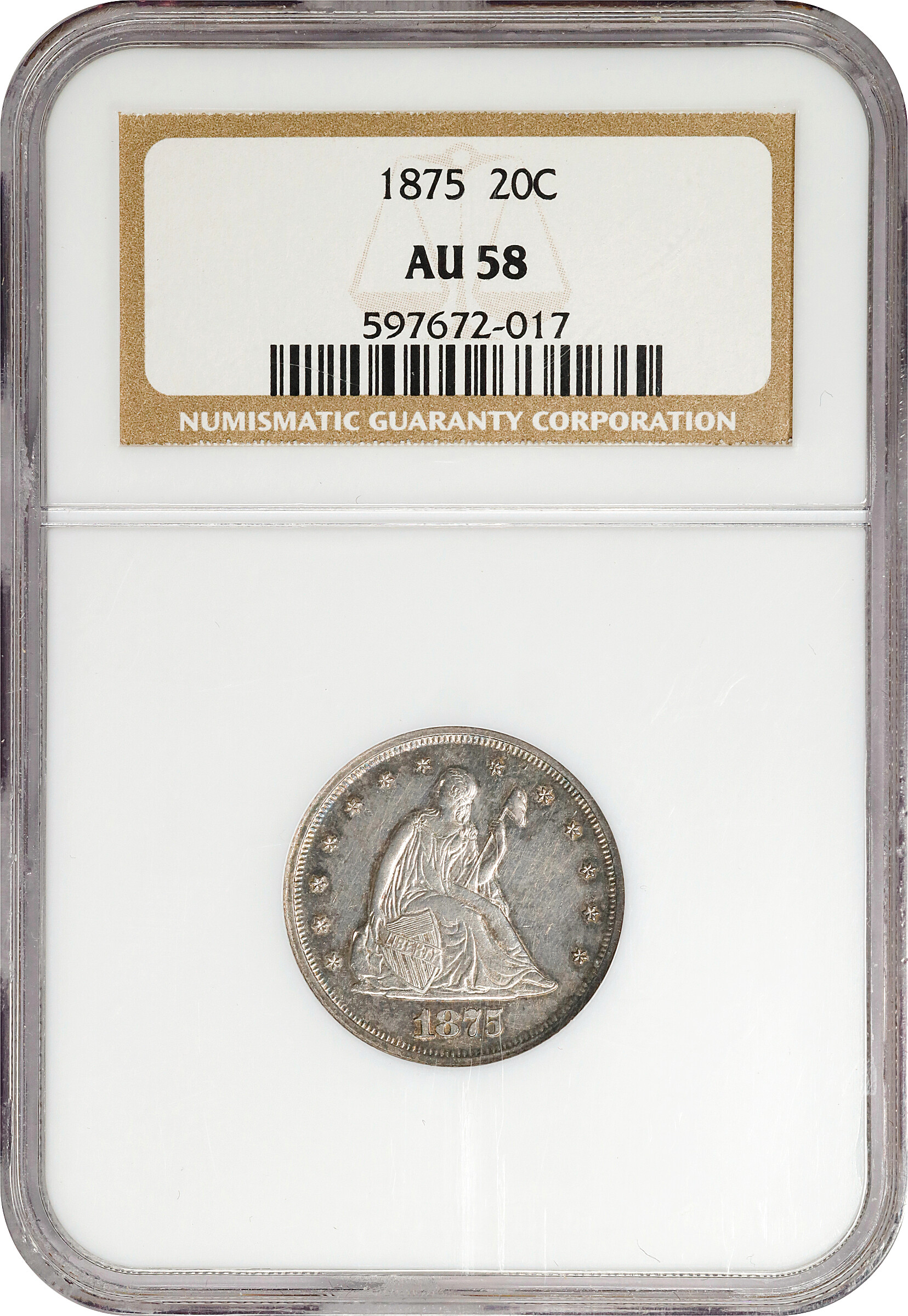 1875 20c AU58 CAC thumbnail 3