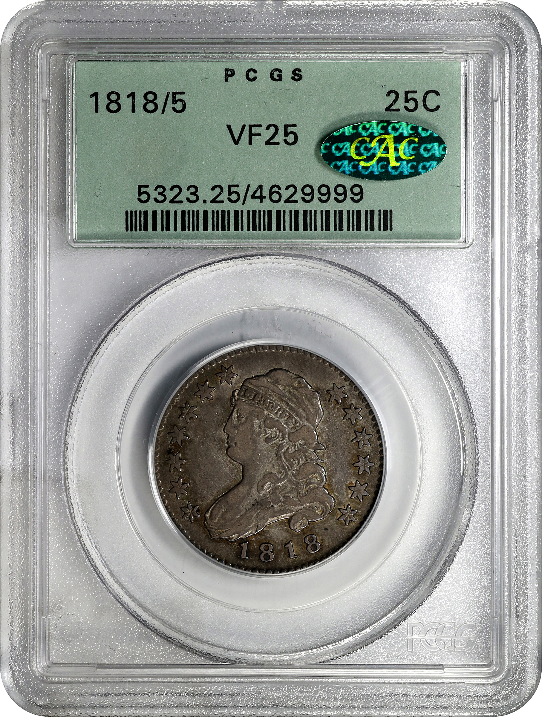 1818/5 25c VF25 CAC thumbnail 3