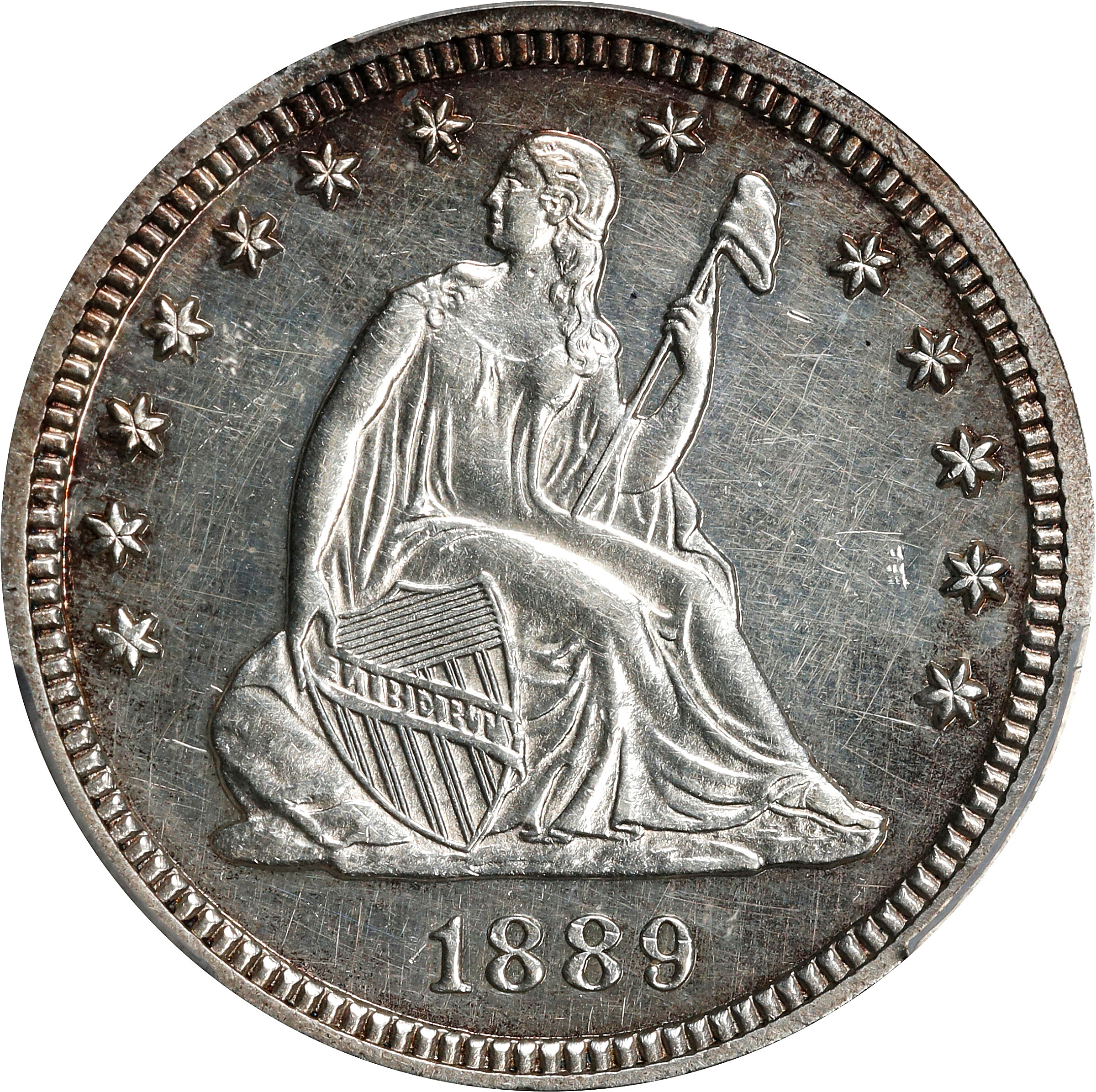 1889 Liberty Seated Quarter. Proof-58 (PCGS).