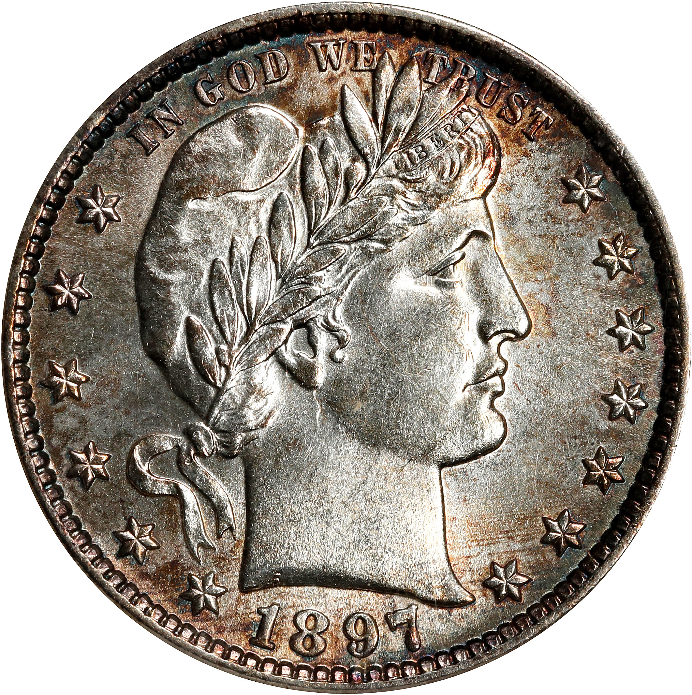 1897 Barber Quarter. MS-60 (NGC). OH.