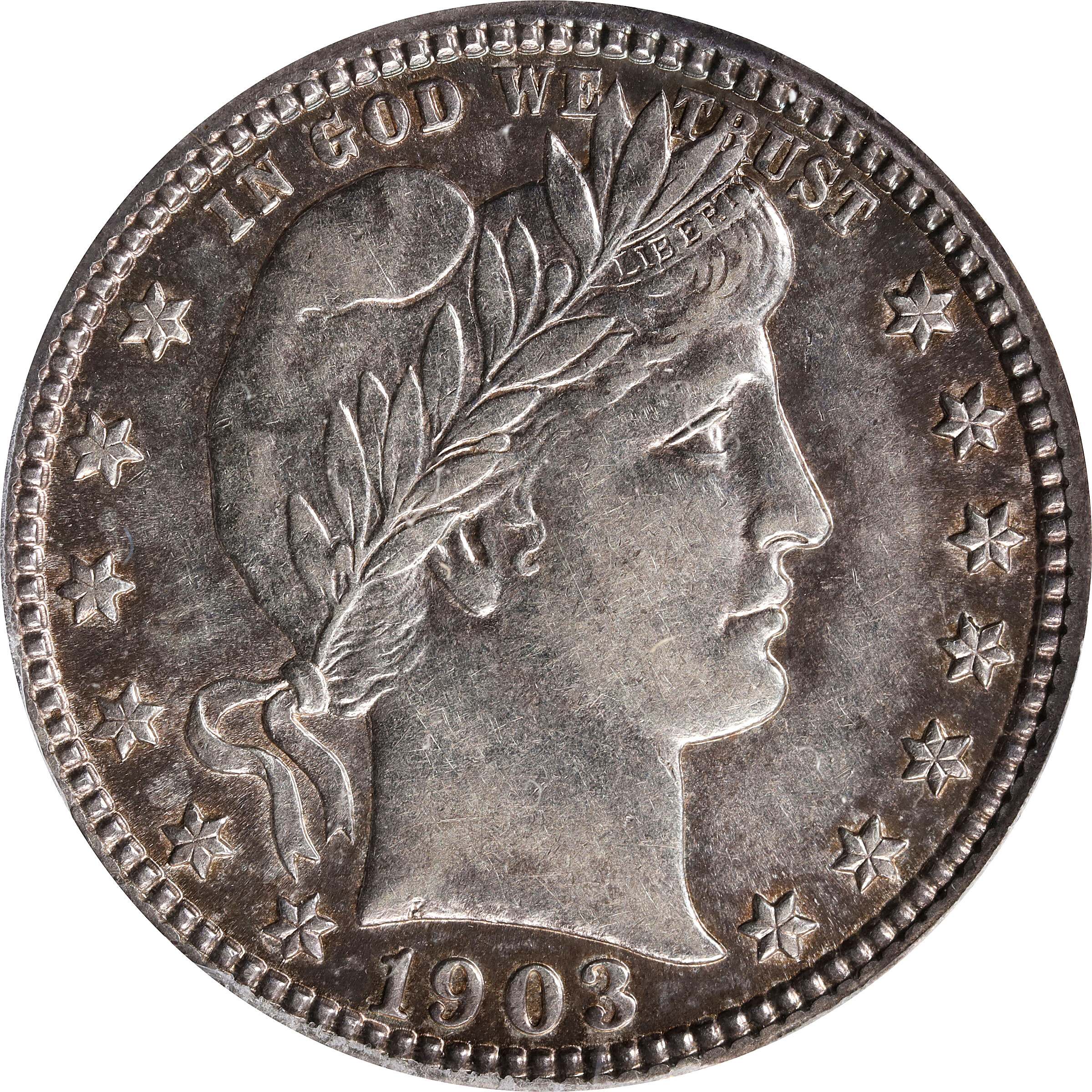 1903 Barber Quarter. AU-58 (ANACS).