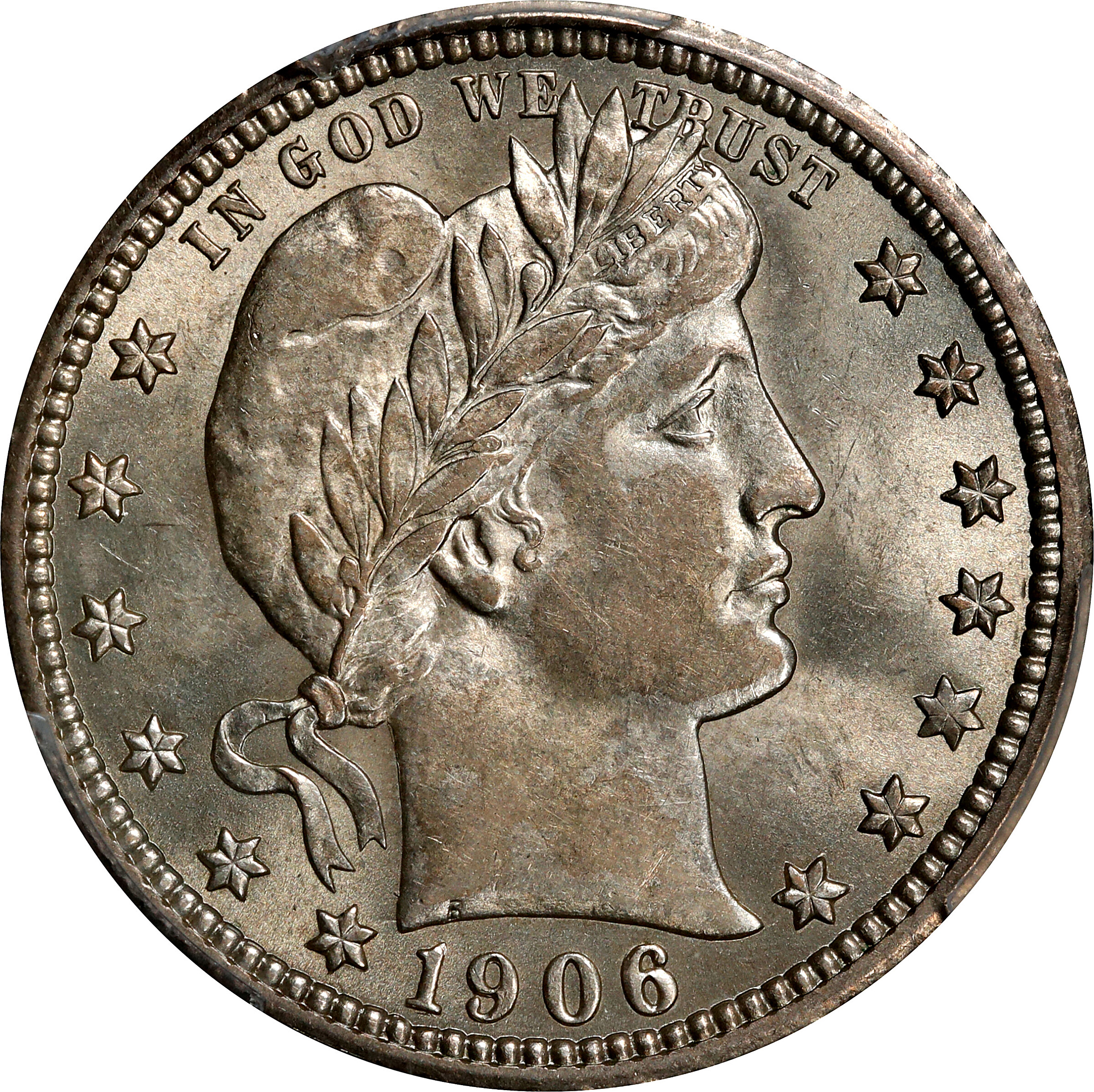 1906 Barber Quarter. AU-58 (PCGS).