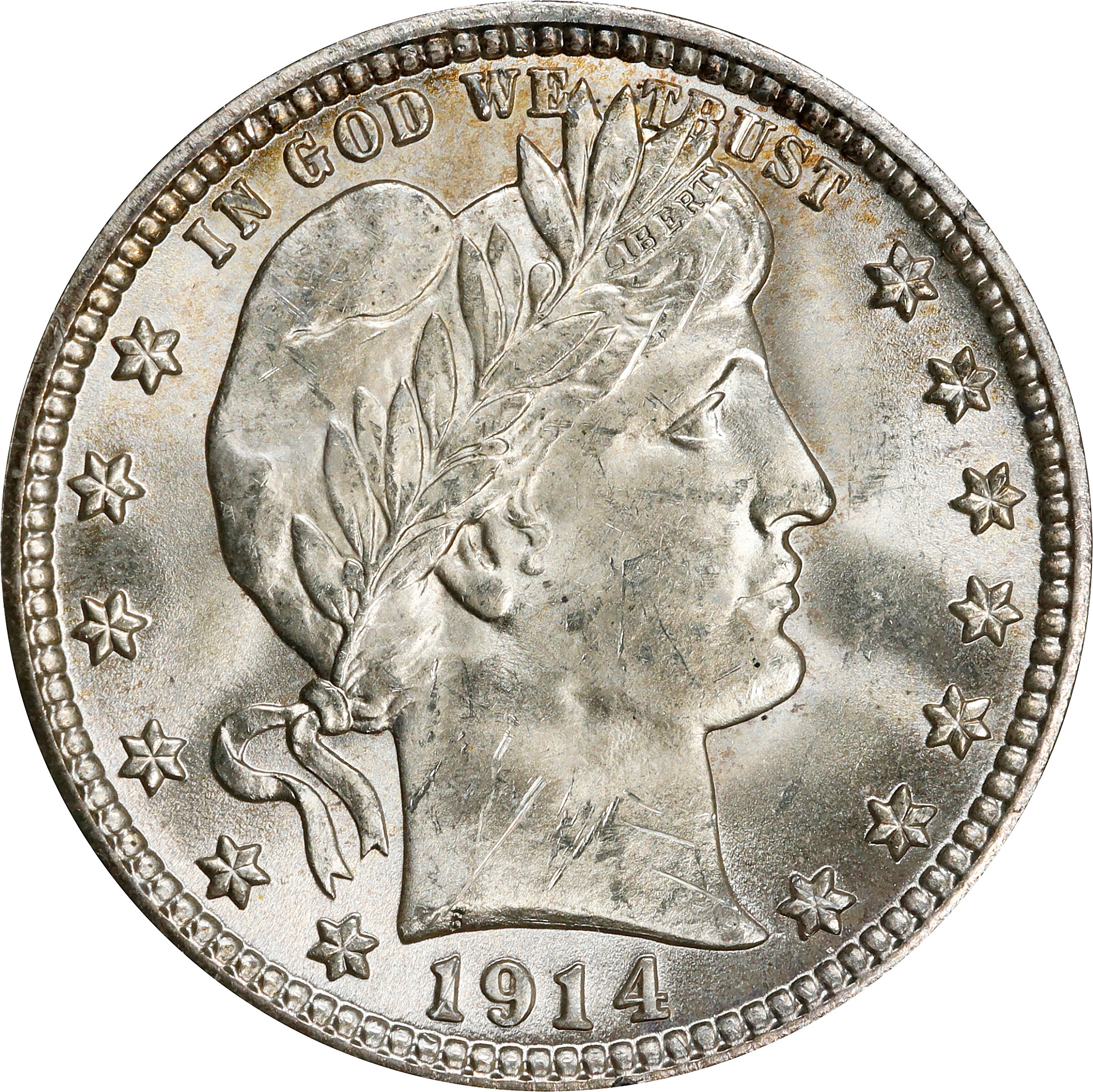 1914-D Barber Quarter. MS-61 (PCGS). OGH Rattler.