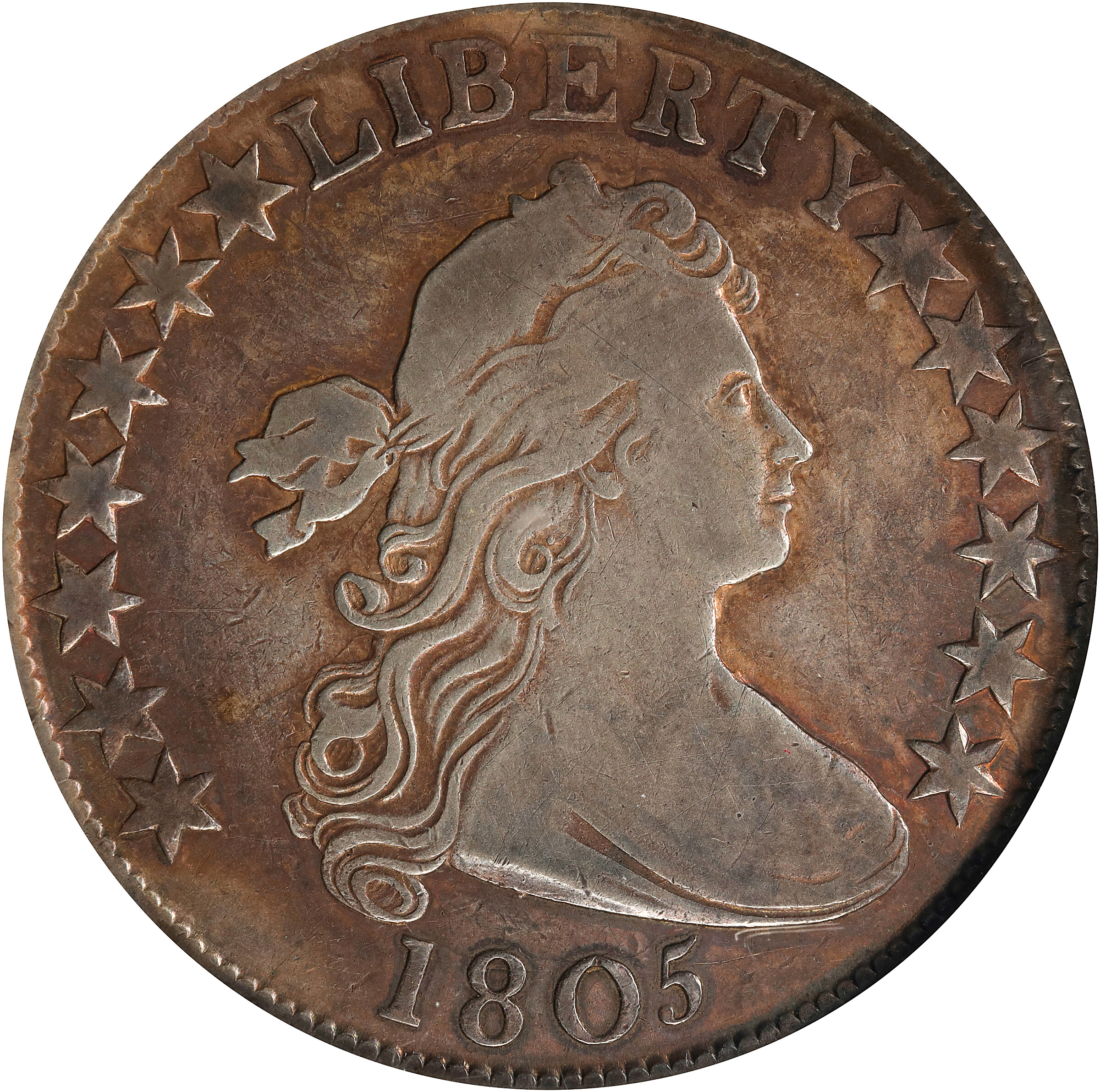1805 Draped Bust Half Dollar. O-106, T-13. Rarity-4-. Fine-15 (ANACS).