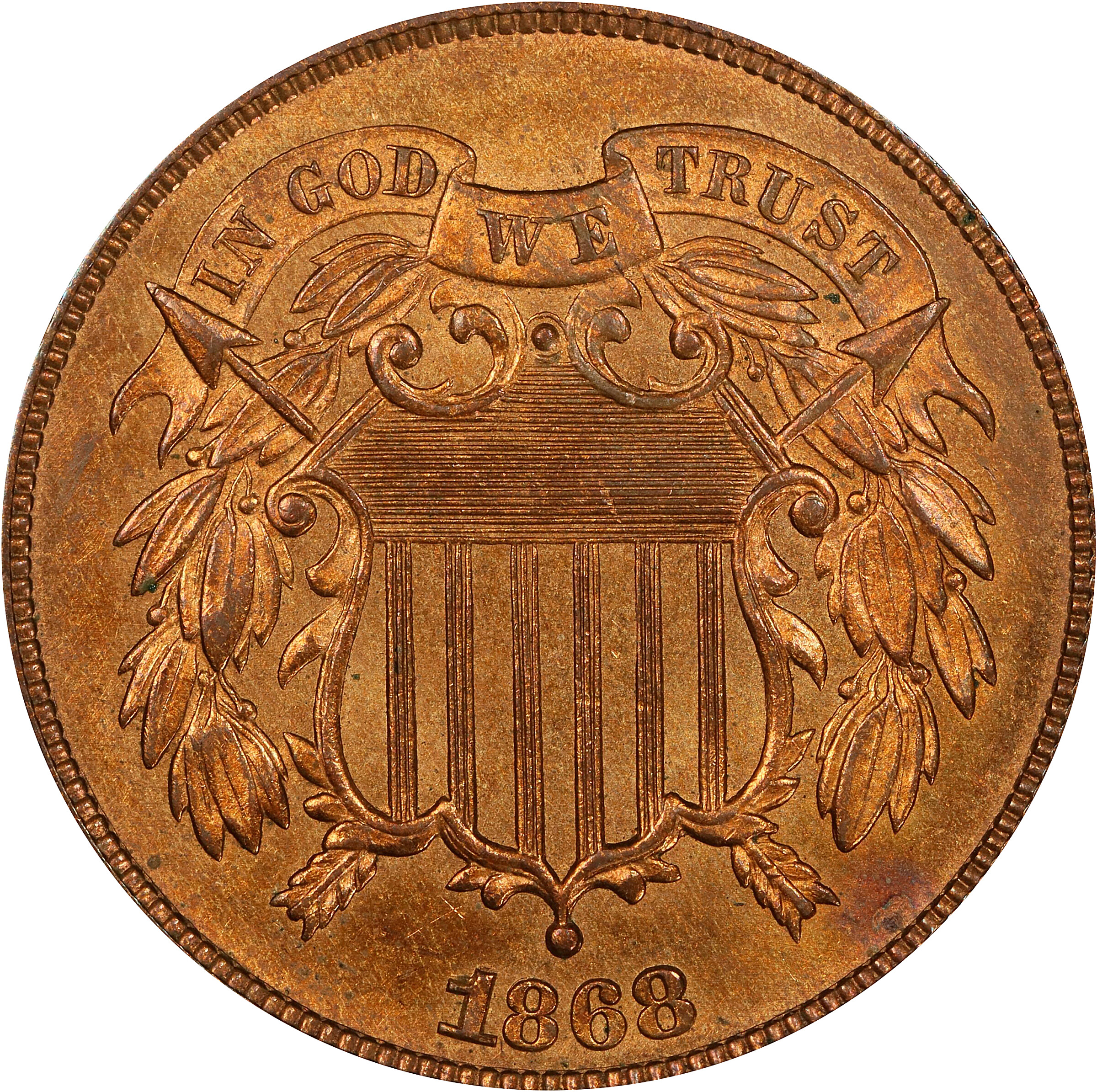 1868 Two-Cent Piece. MS-64 RB (PCGS). CAC.