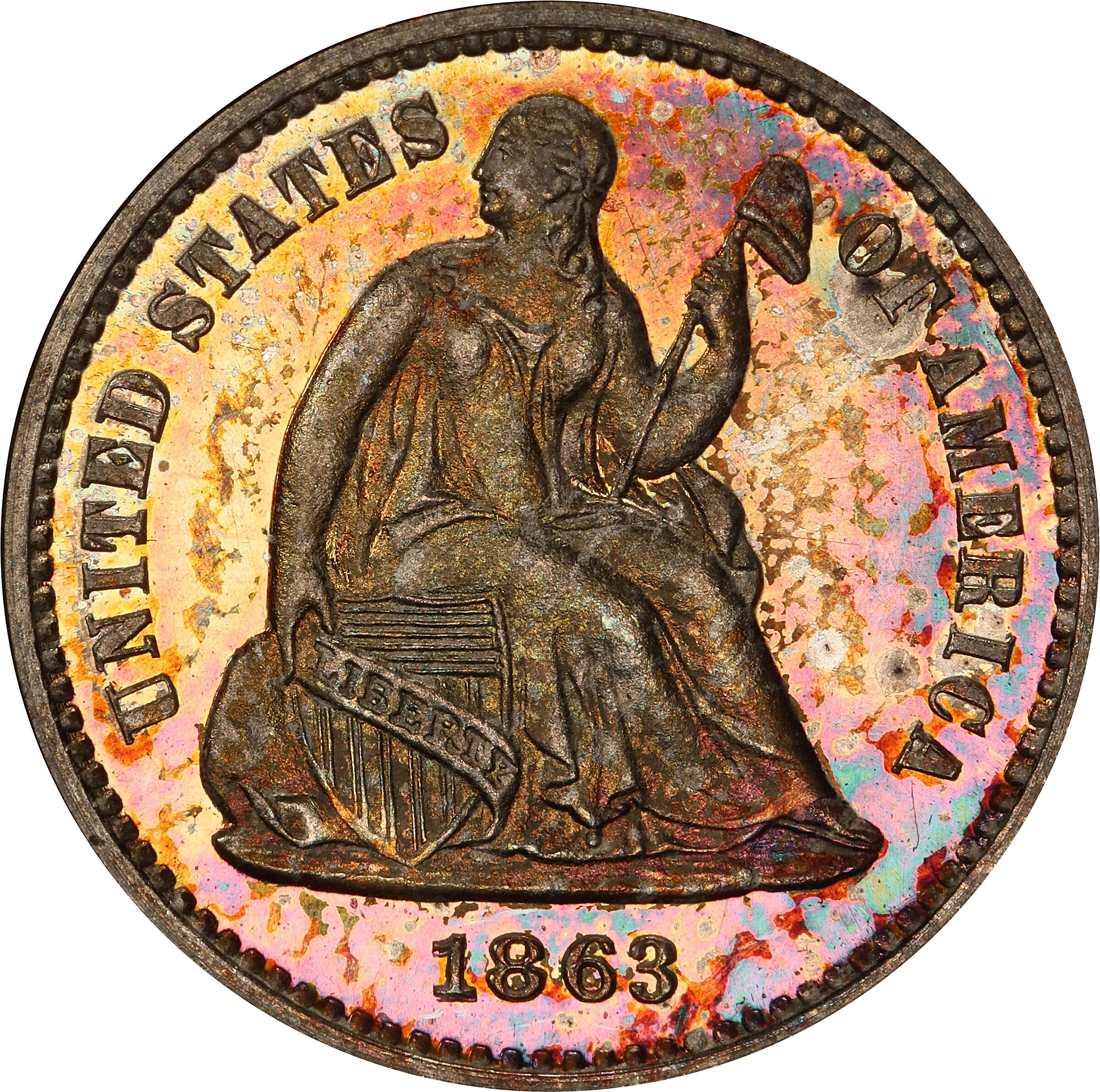 1863 Liberty Seated Half Dime. Proof-64 (PCGS). CAC.