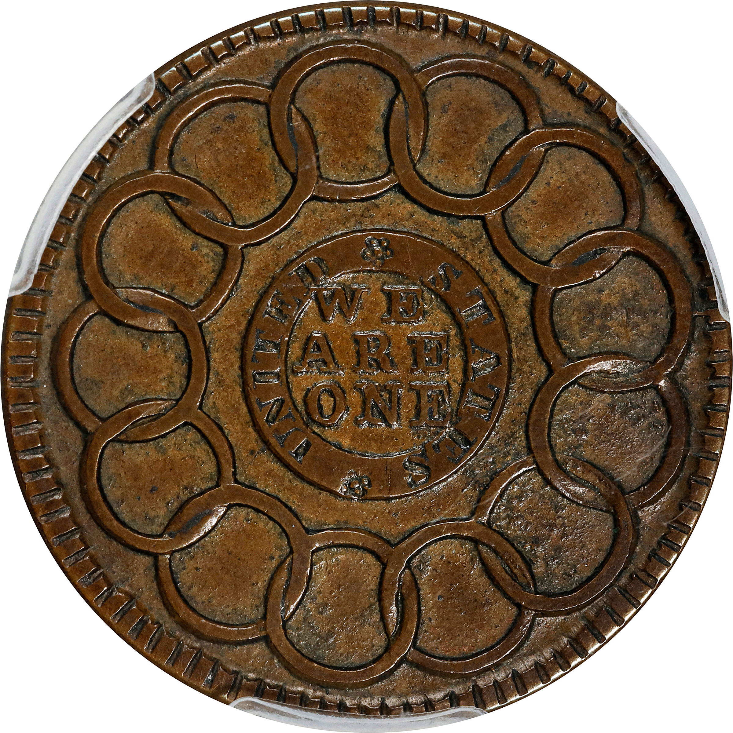 1787 Fugio 1c New Haven Restrike, Brass XF45 CAC thumbnail 2