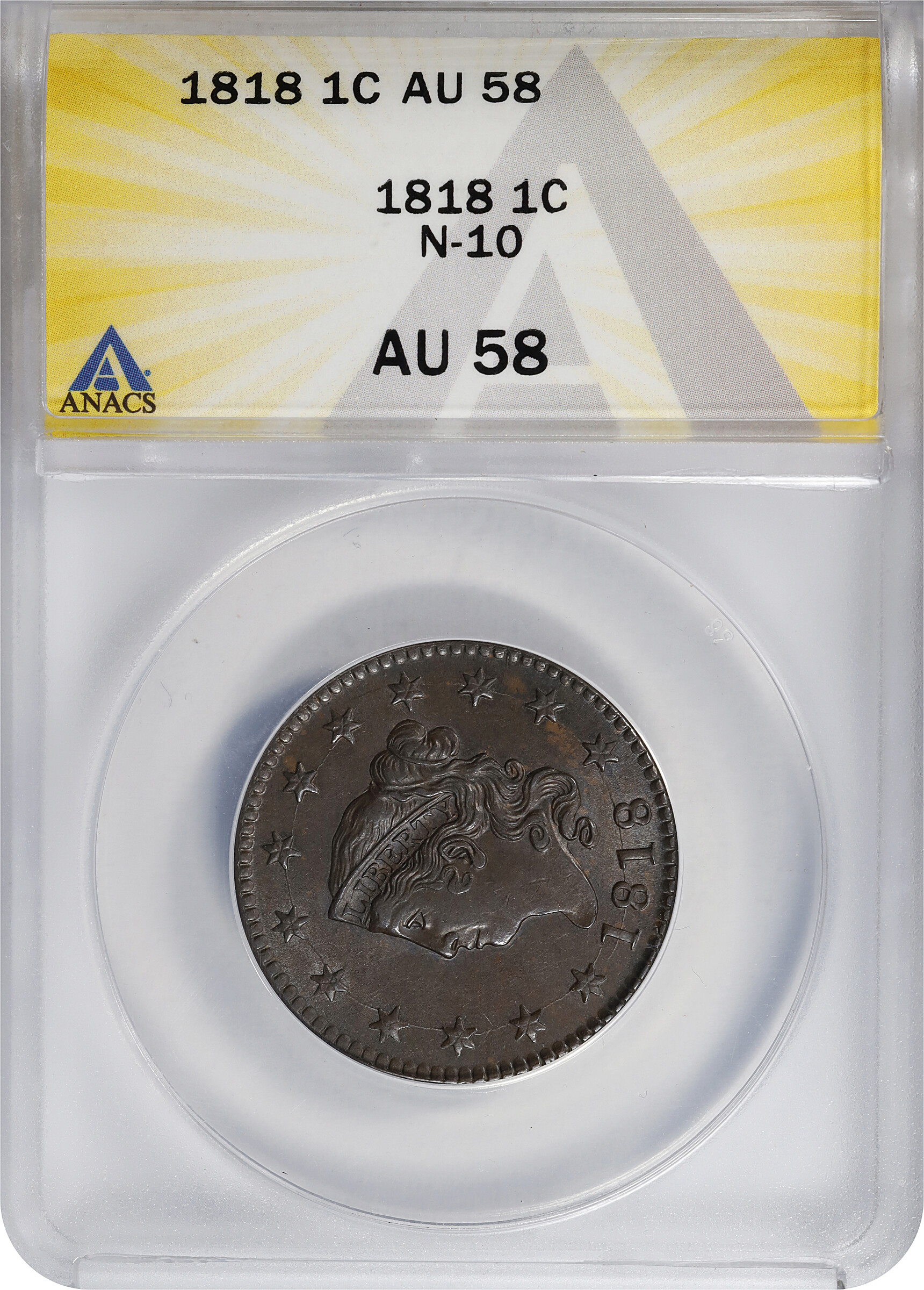 1818 1c N-10 MS BN AU50 BN CAC thumbnail 7
