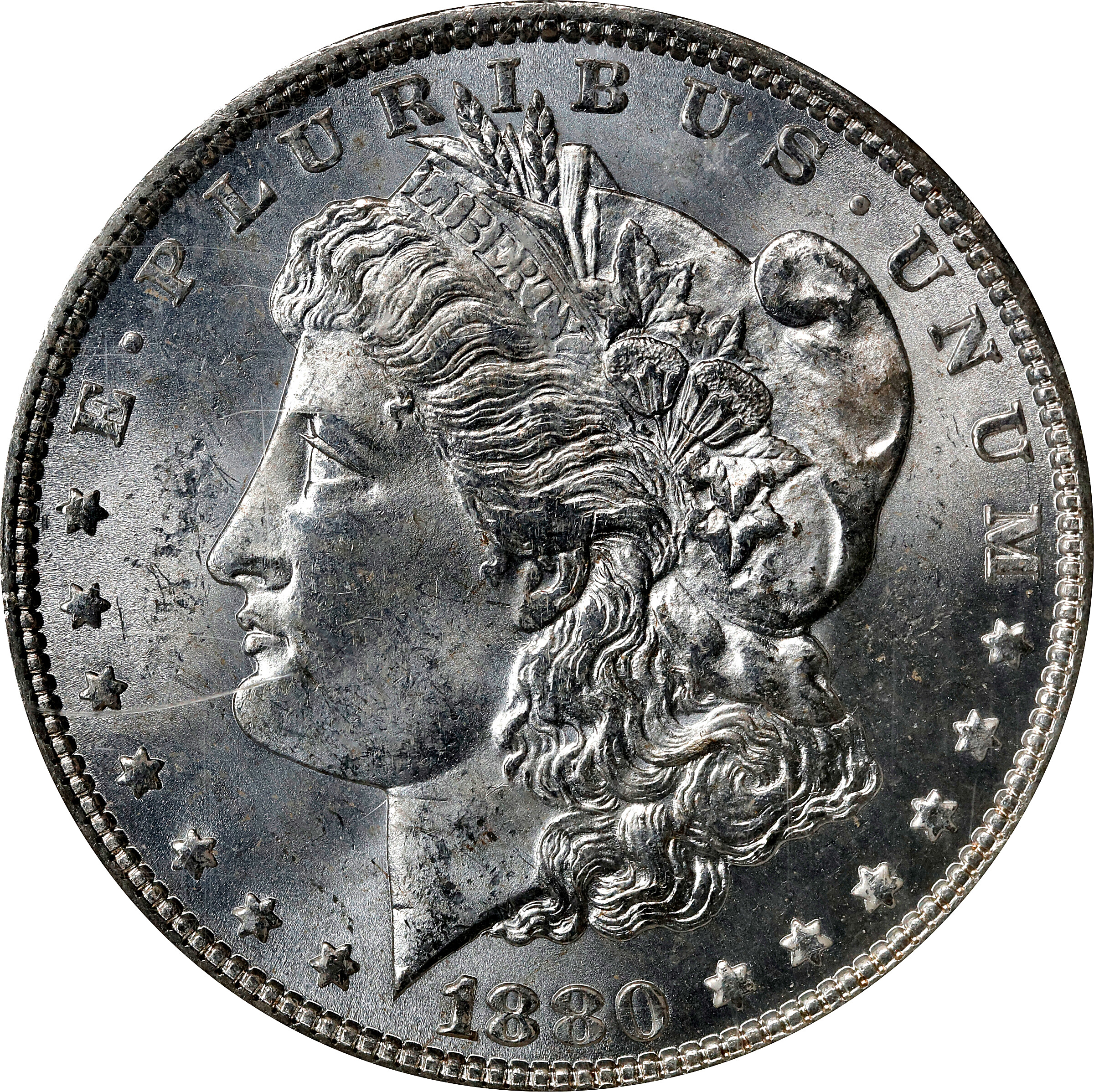1880 Morgan Silver Dollar. VAM-11. Hot 50 Variety. 8/7, Checkmark. MS-64 (NGC). CAC.