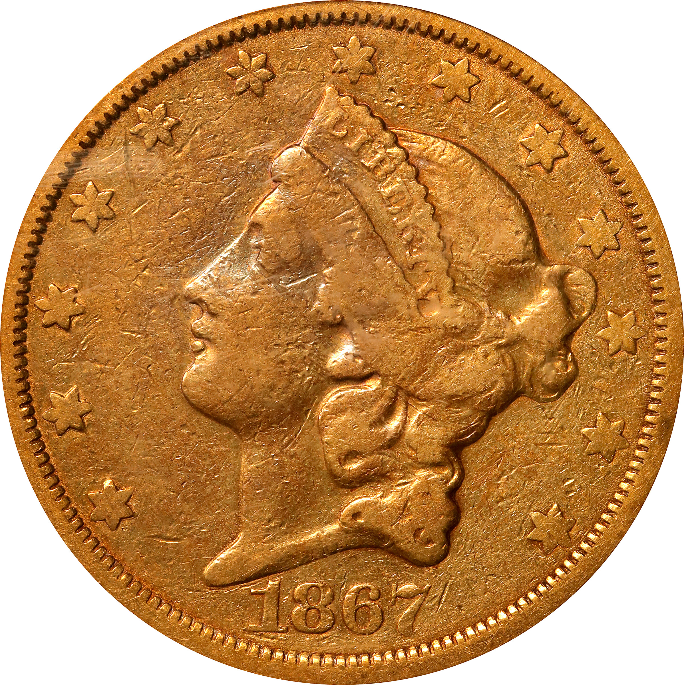 1867-S Liberty Head Double Eagle. VF-25 (PCGS).