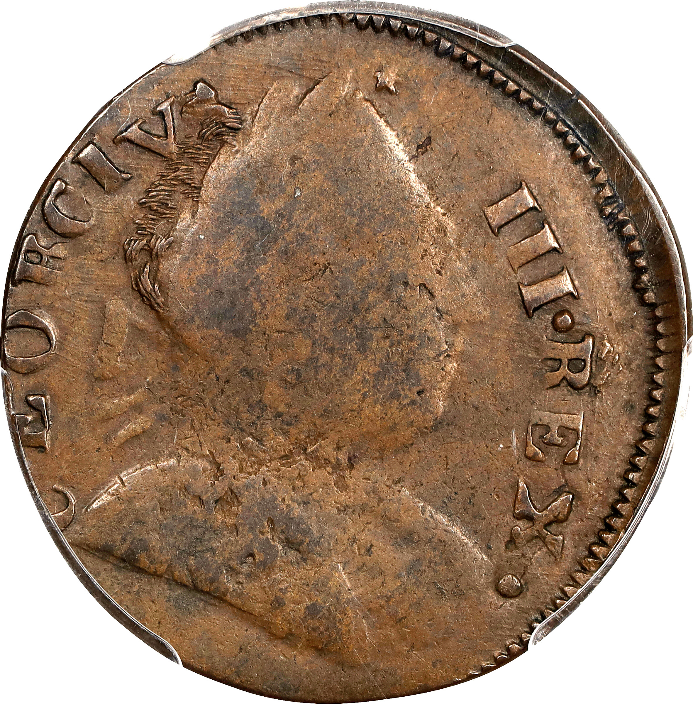 1785 Machin's Mills CEORCIVS III REX / Immune Columbia Muling. Vlack 15-85NY, W-1995. Rarity-5+. EF-40 (PCGS).