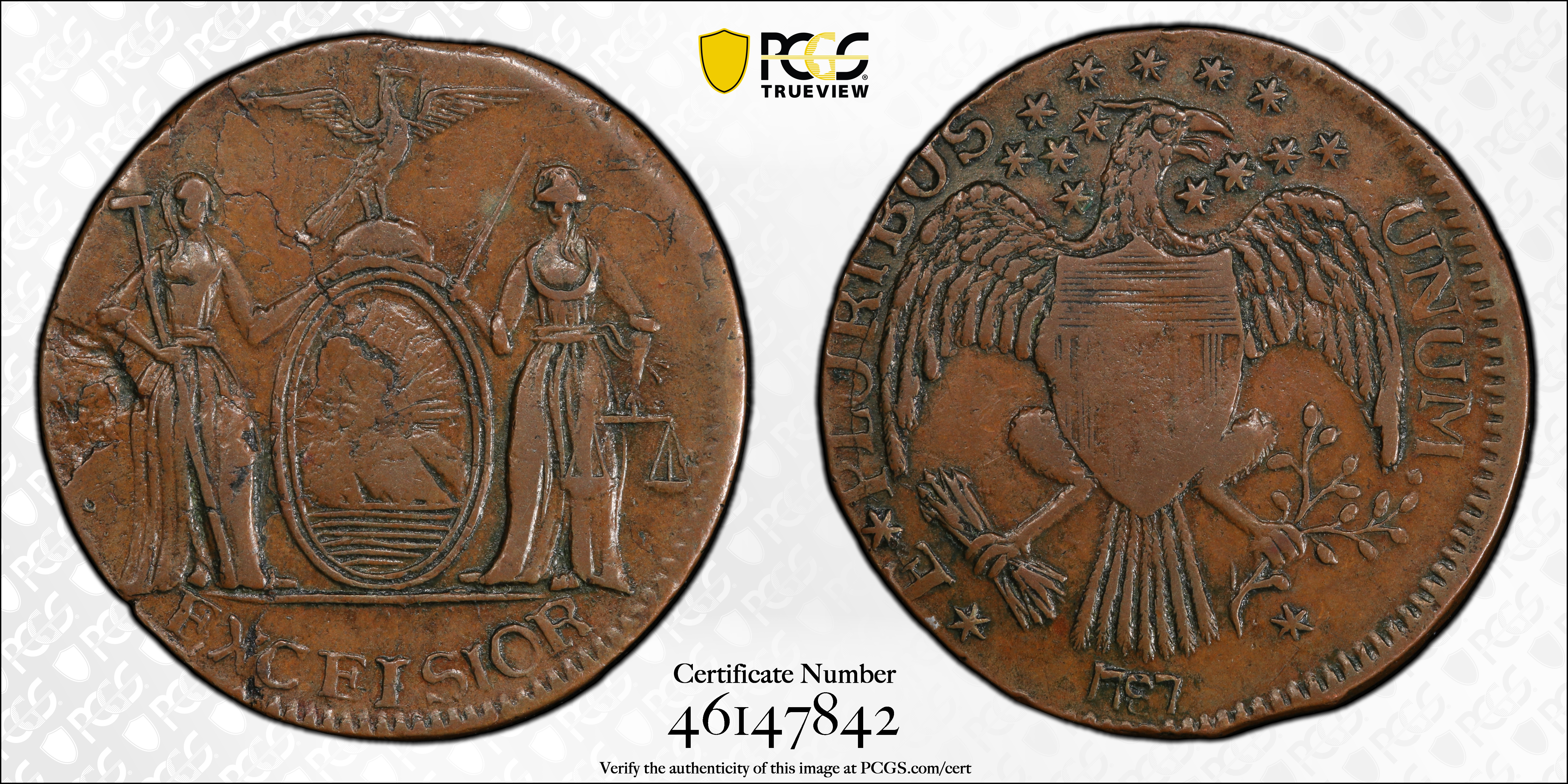 1787 Copper New York, Excelsior, Transposed Arrows MS BN thumbnail 2