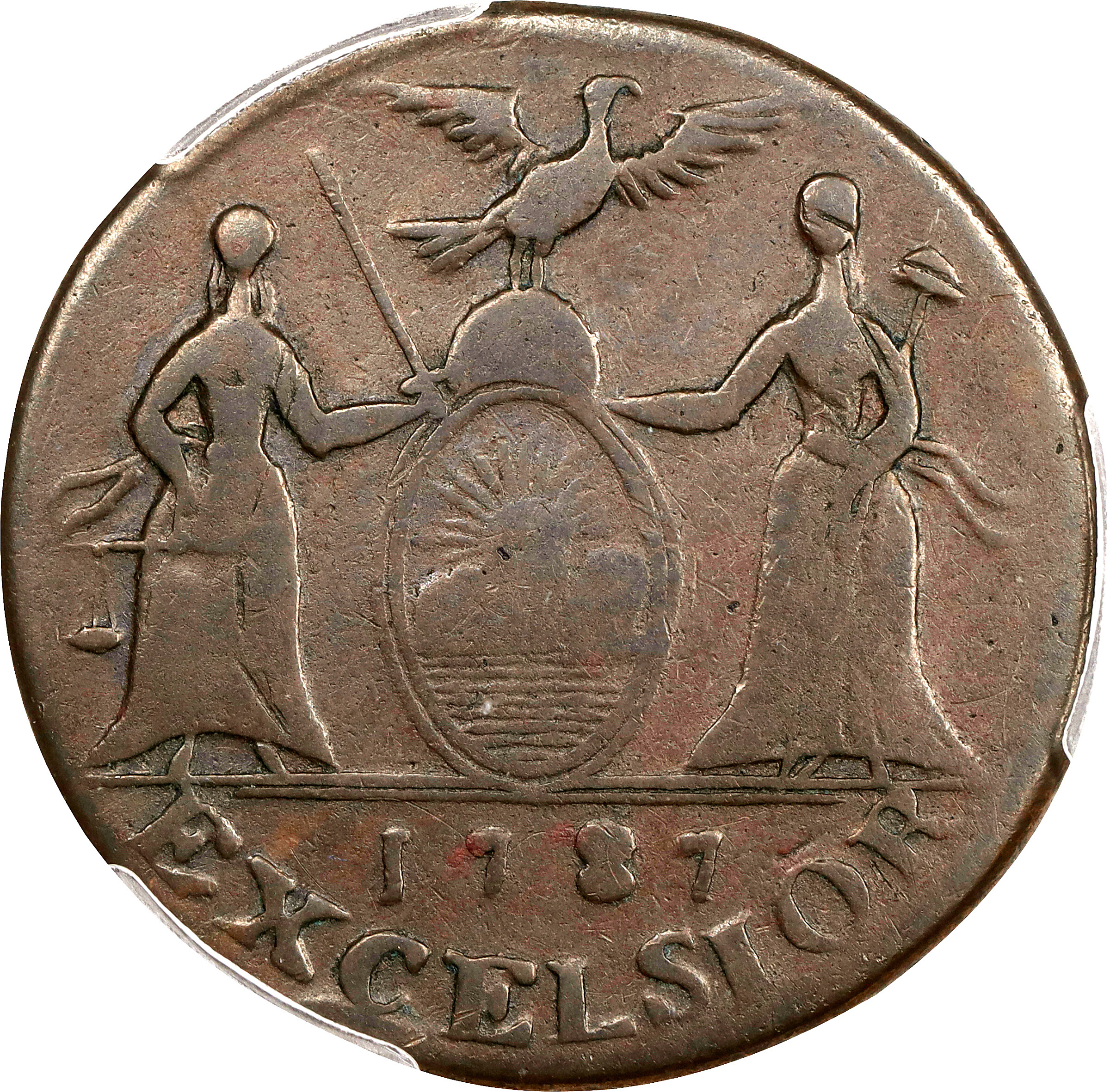 1787 Copper New York, Excelsior, George Clinton MS BN F15 BN thumbnail 2