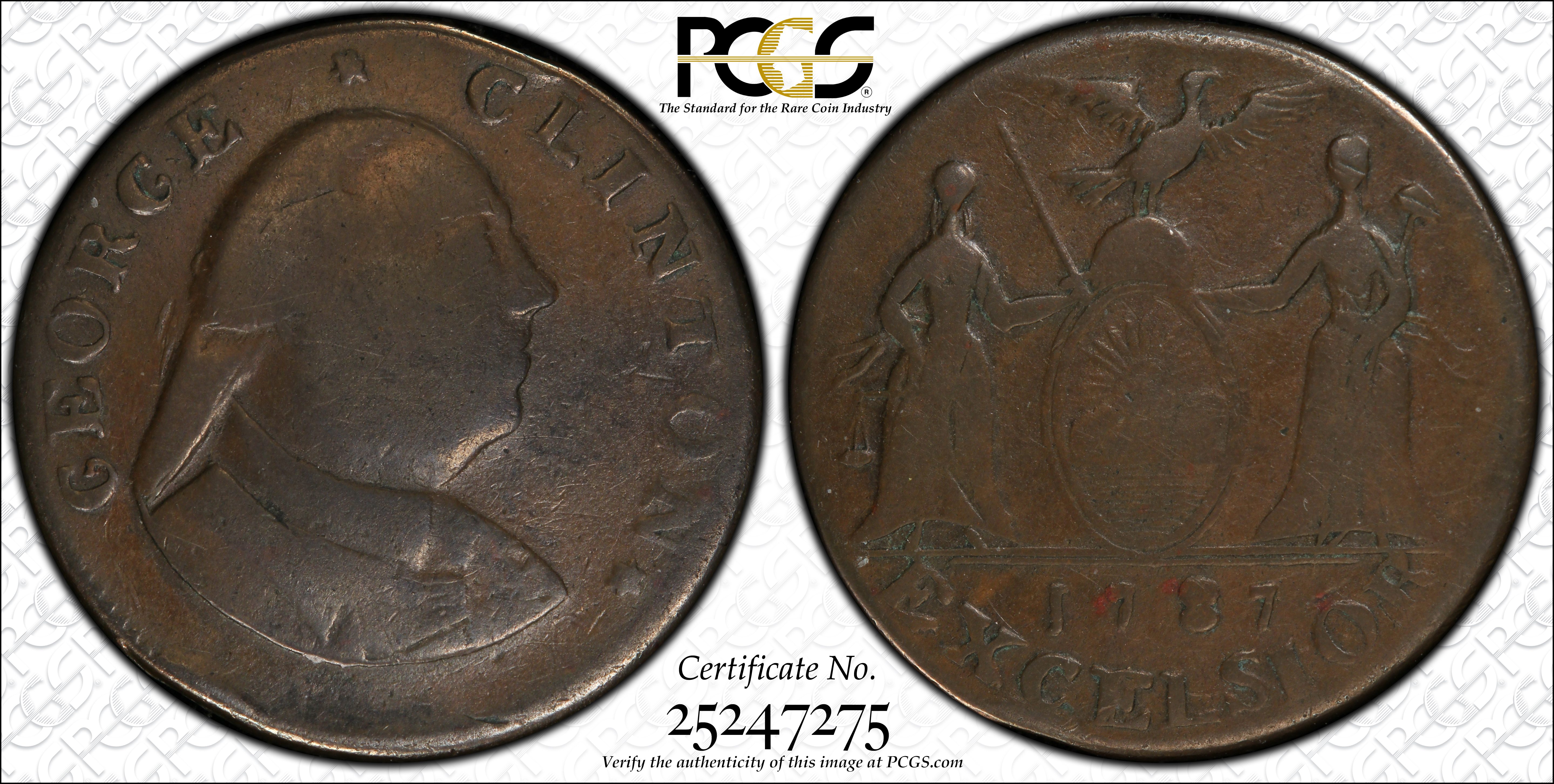 1787 Copper New York, Excelsior, George Clinton MS BN thumbnail 2
