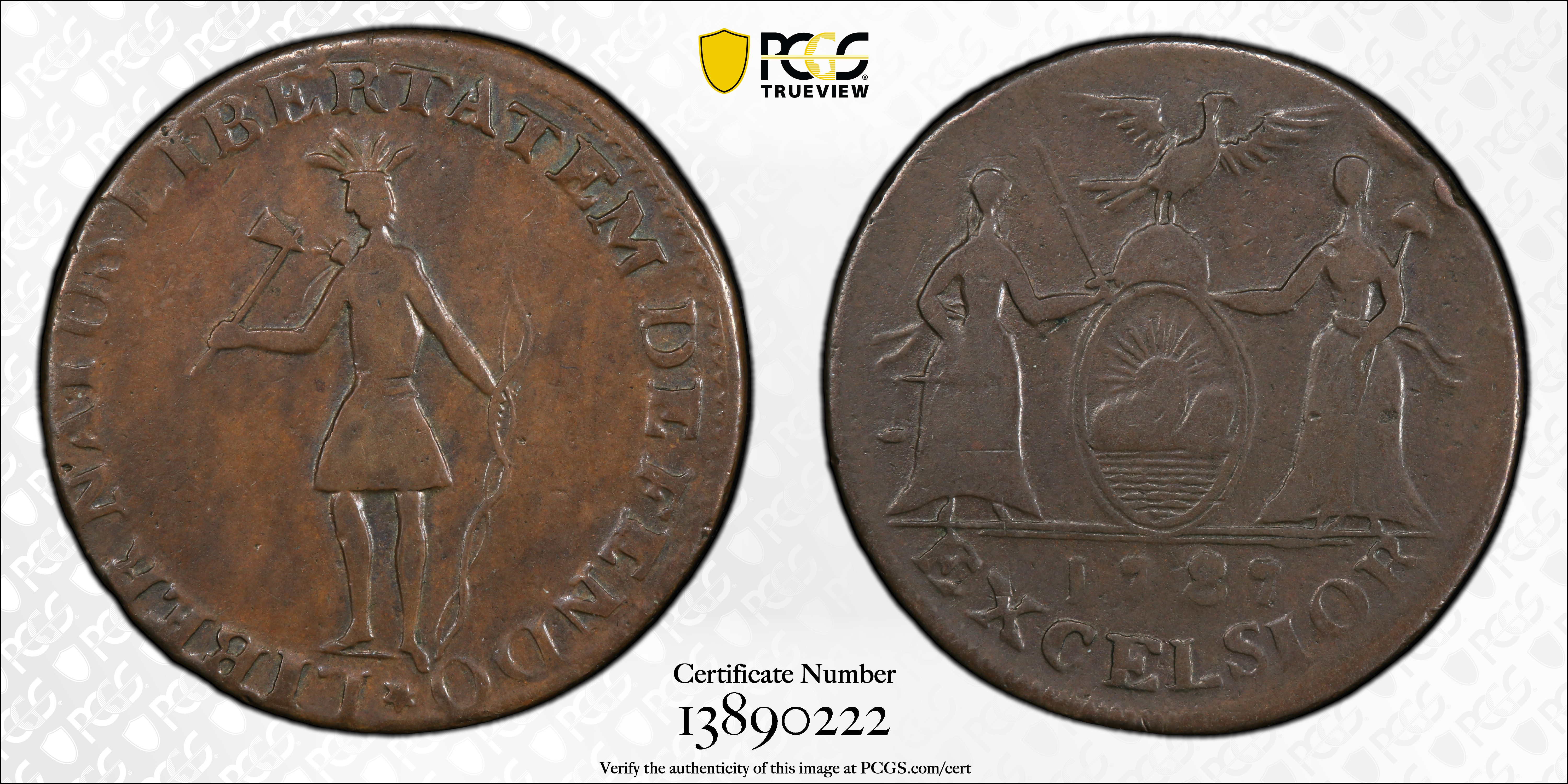 1787 Copper New York, Excelsior, Indian and NY Arms MS BN thumbnail 8