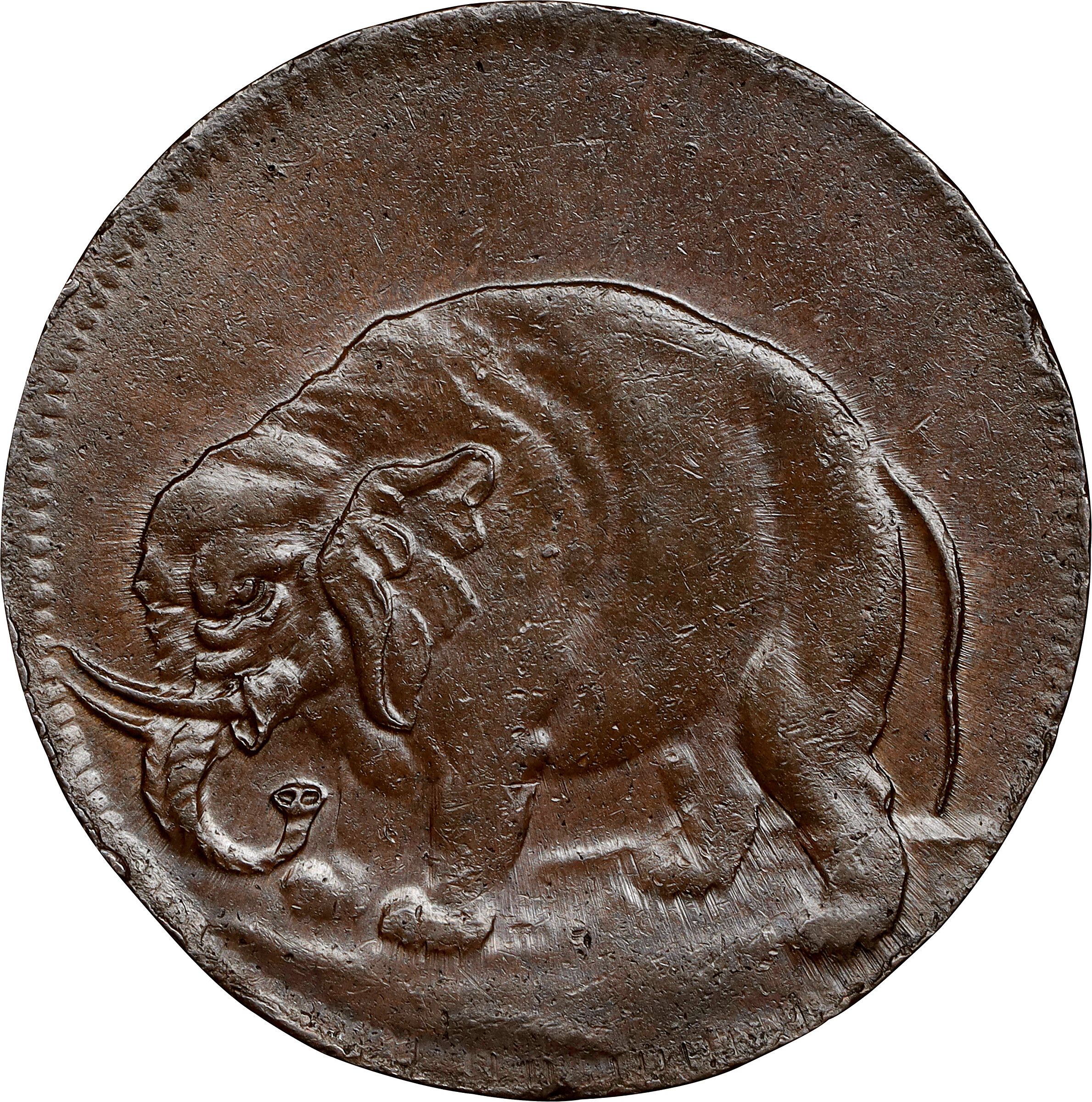 Undated (ca. 1694) London Elephant Token. Hodder 2-B, W-12040. Rarity-2. GOD PRESERVE LONDON. Thick Planchet. MS-62 BN (PCGS).