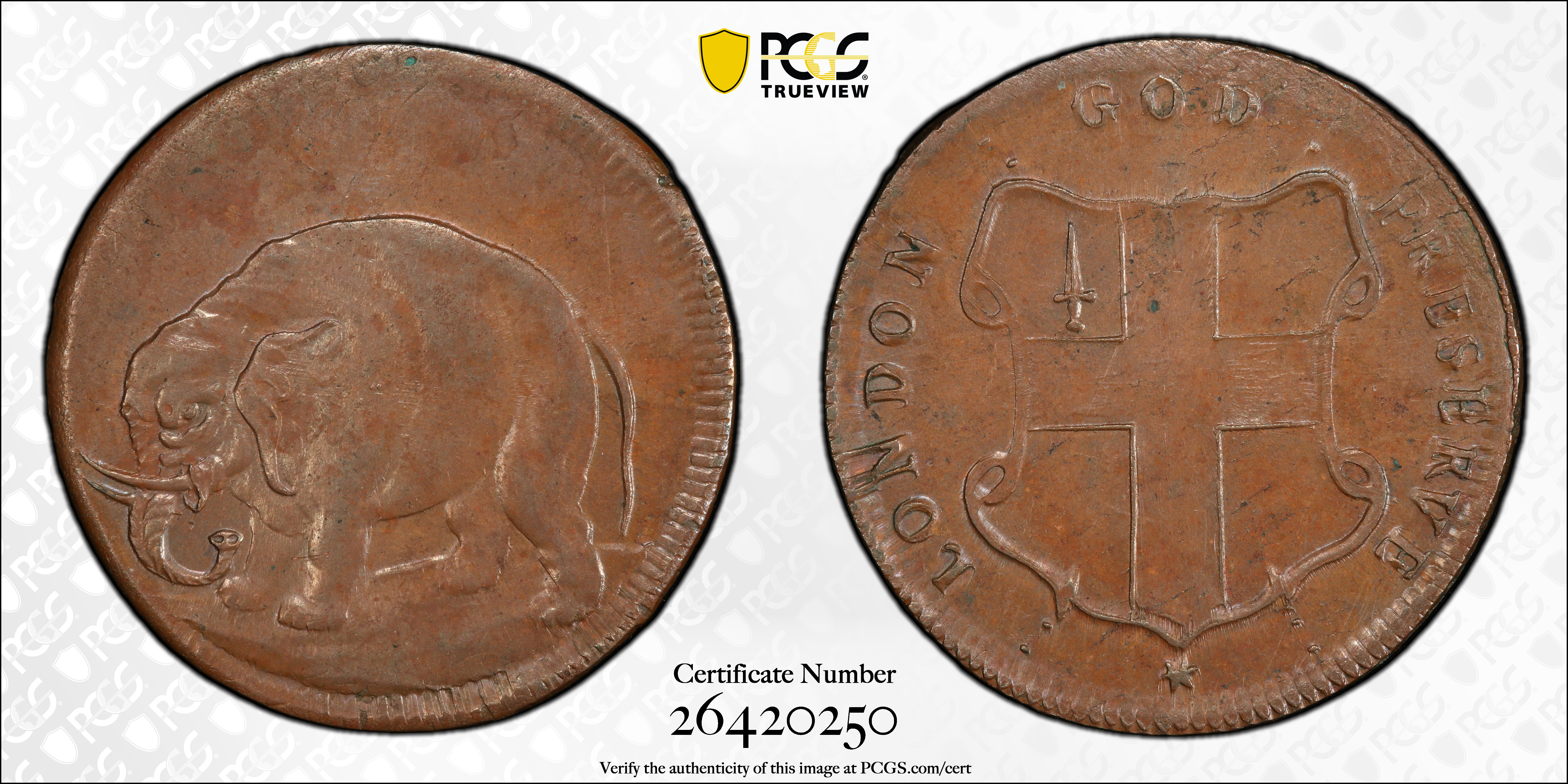 (1694) 1/2 P Elephant, LONDON, Thin Planchet MS BN thumbnail 14