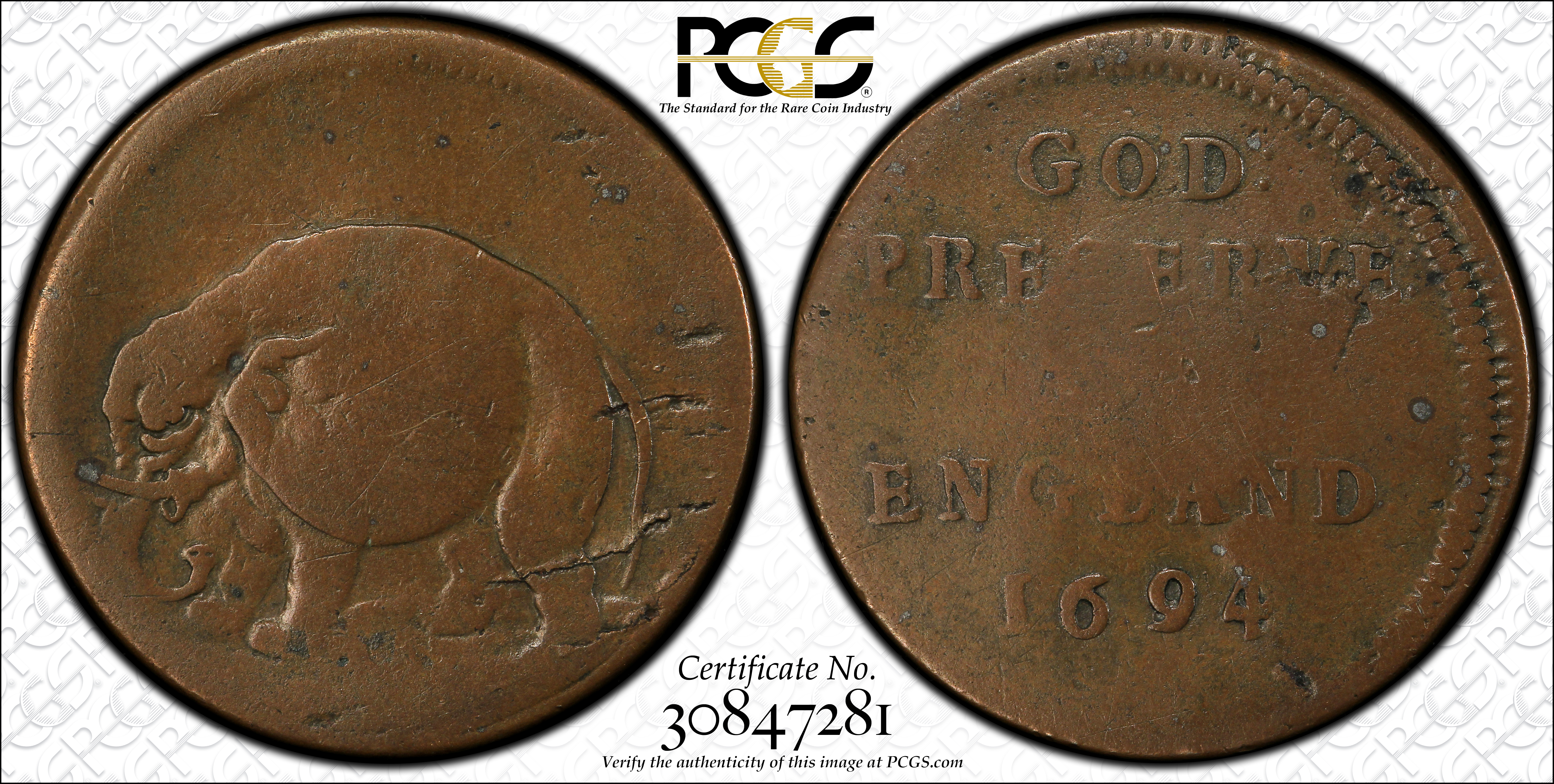 1694 1/2 P Elephant, NEW ENGLAND MS BN thumbnail 4