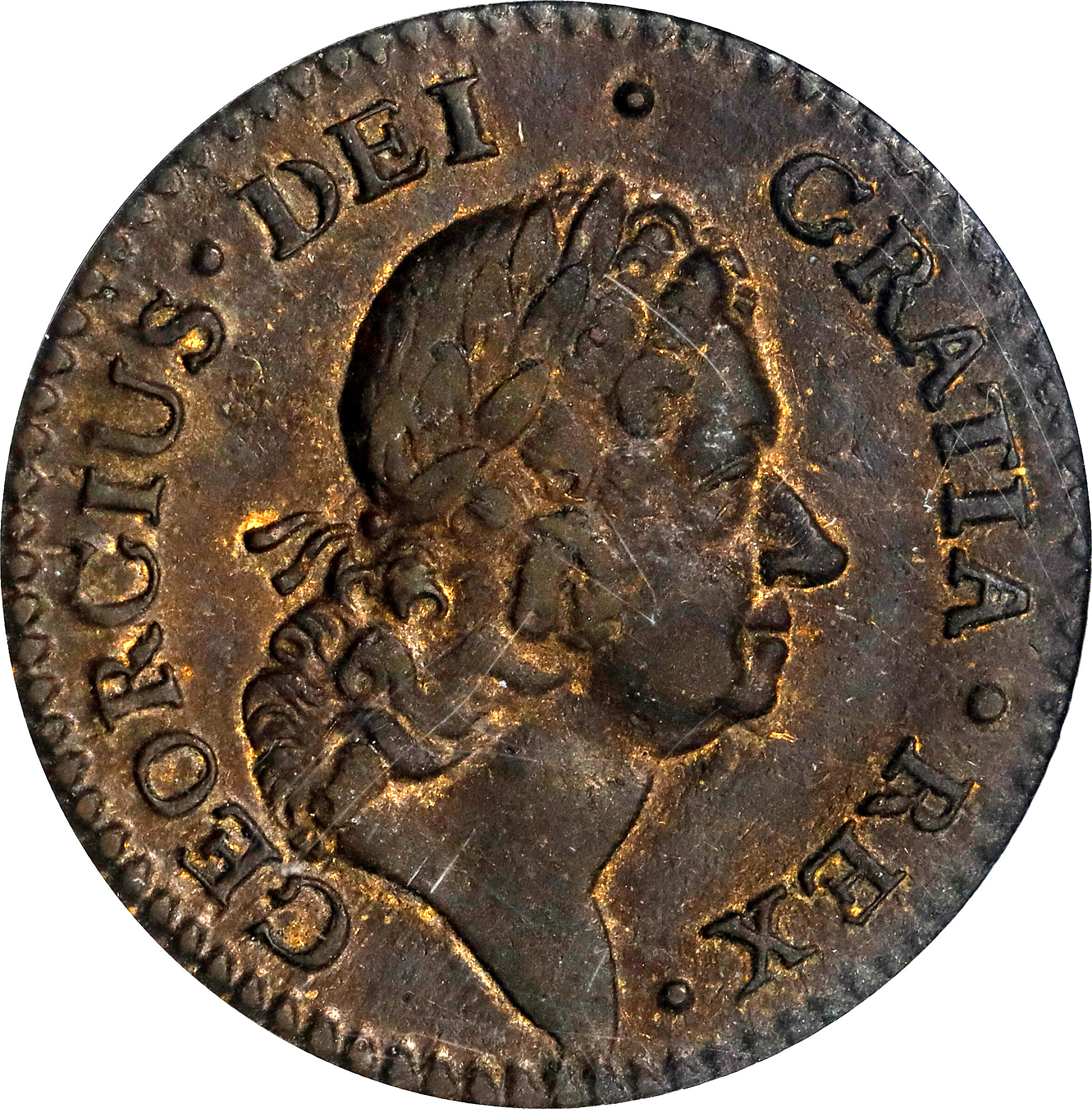 1722 Rosa Americana Halfpenny. Martin 3.3-C.1, W-1222. Rarity-5. DEI GRATIA REX / UTILE DULCI. AU-55 (PCGS). CAC.