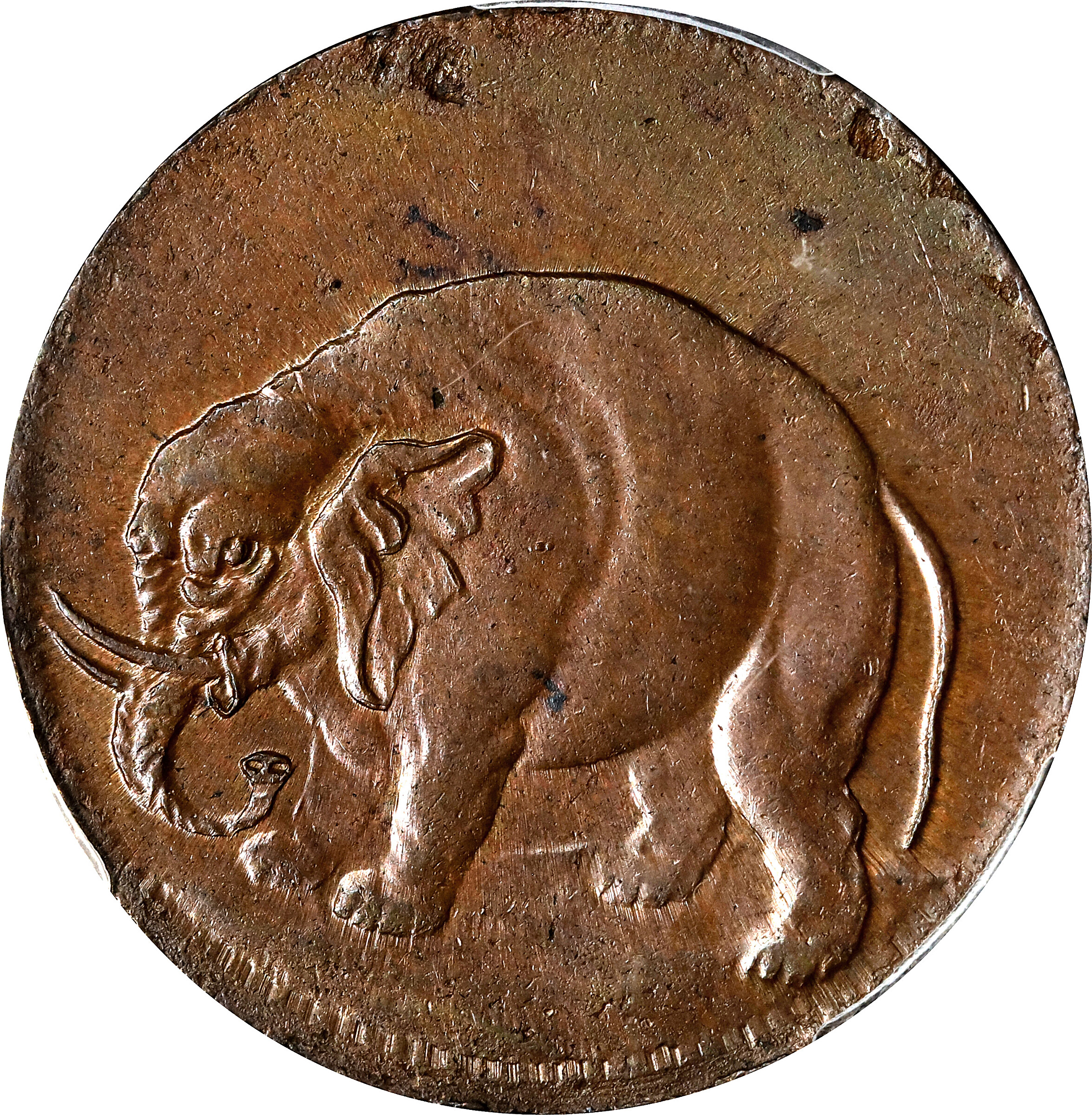 (1694) London Elephant Token. Hodder 2-B, W-12040. Rarity-2. GOD PRESERVE LONDON. Thick Planchet. MS-64 BN (PCGS).