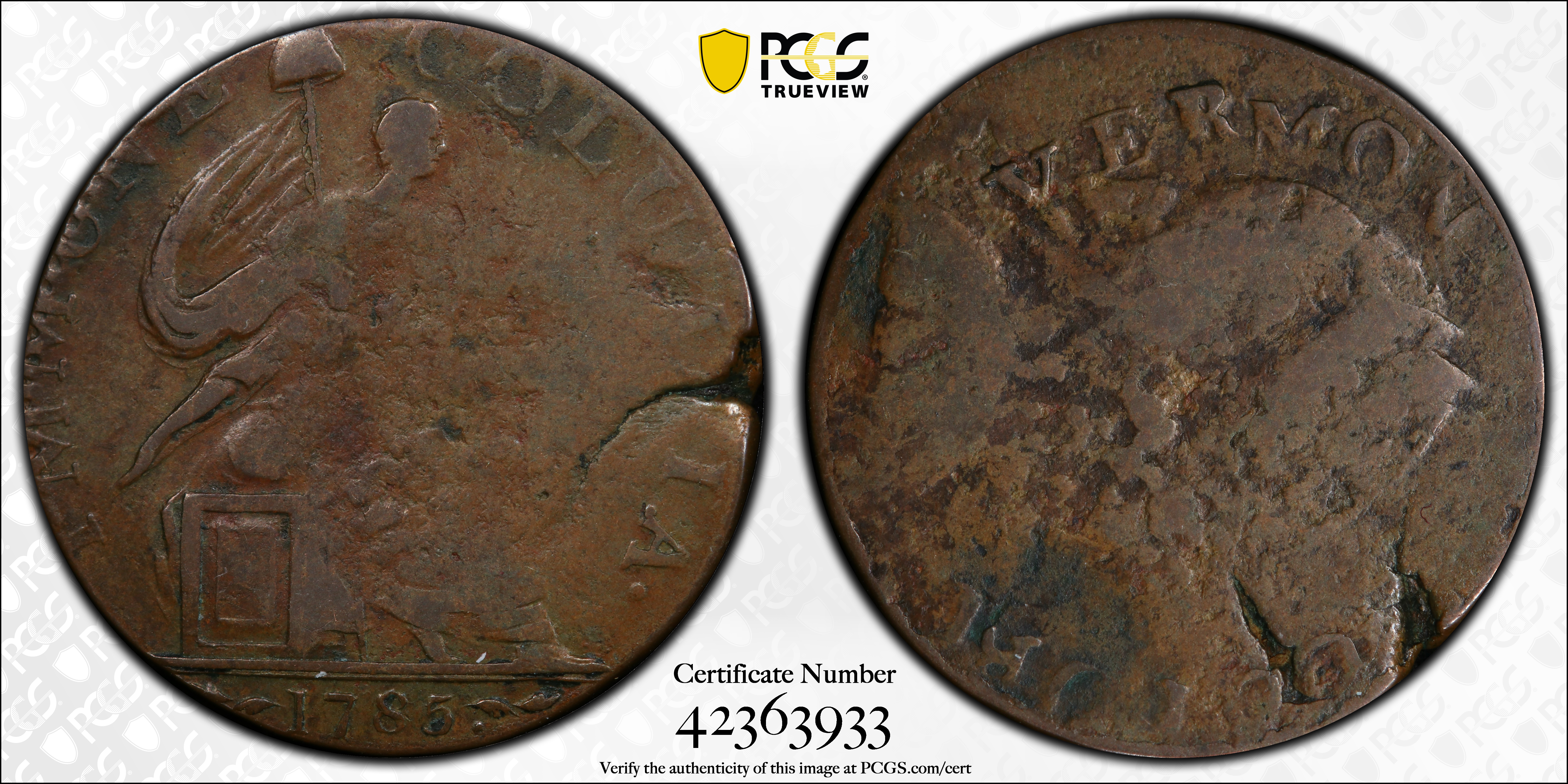 1785 Copper Vermont, IMMUNE COLUMBIA MS BN thumbnail 18