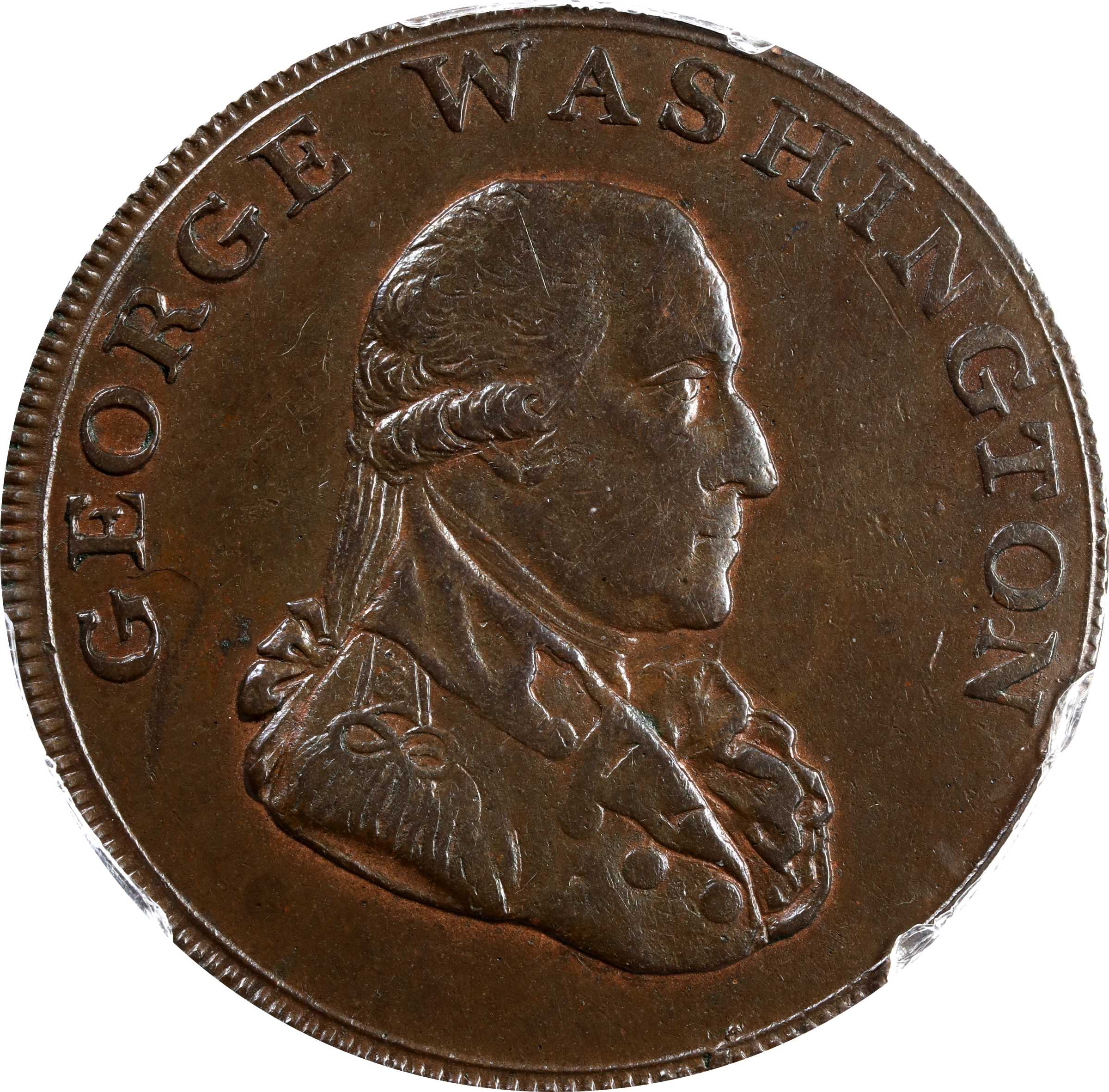 1795 Washington Liberty and Security Halfpenny. Musante GW-48, Baker-31B, W-11010. BIRMINGHAM Edge. AU-55 (PCGS).