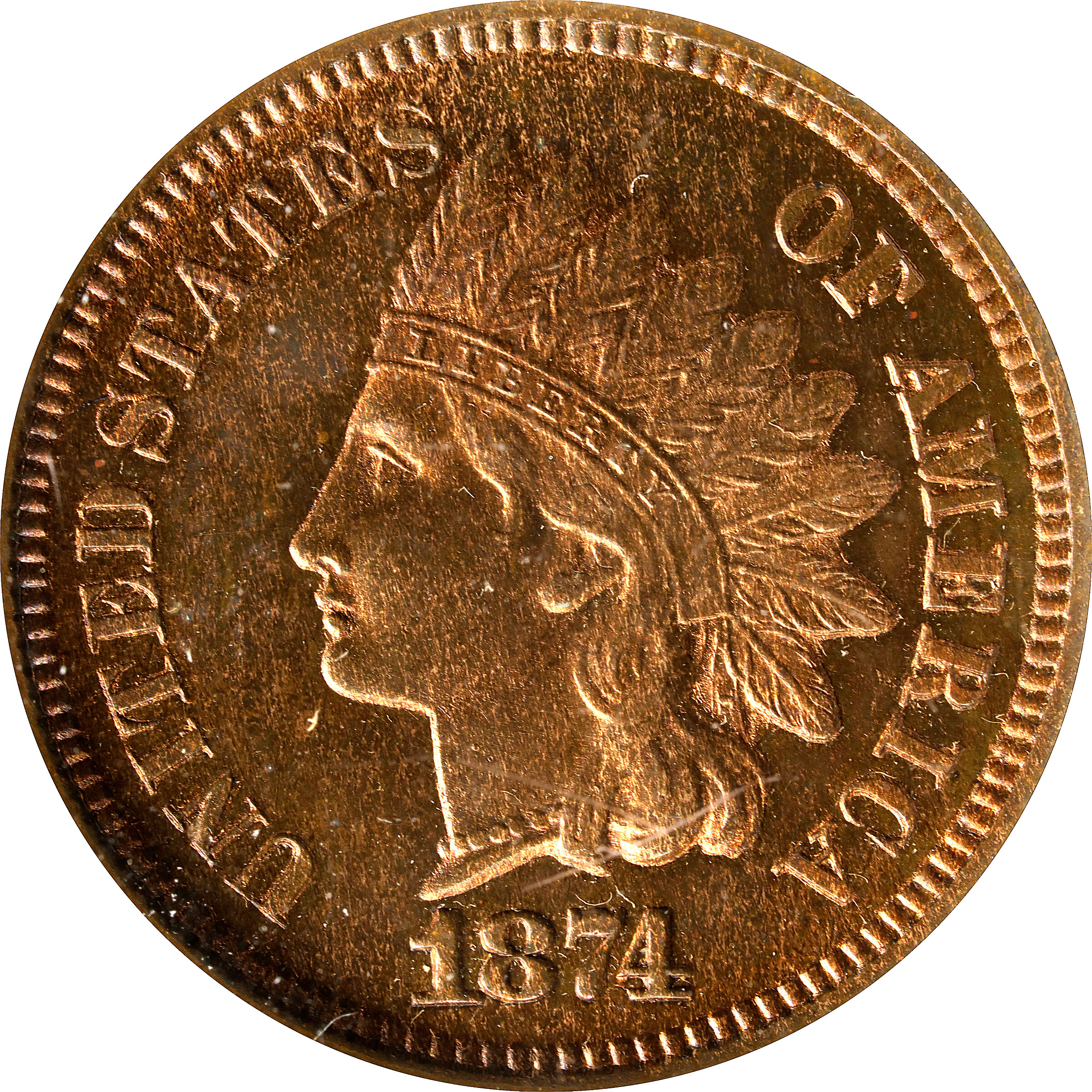 1874 Indian Cent. Proof-66 RB (NGC).