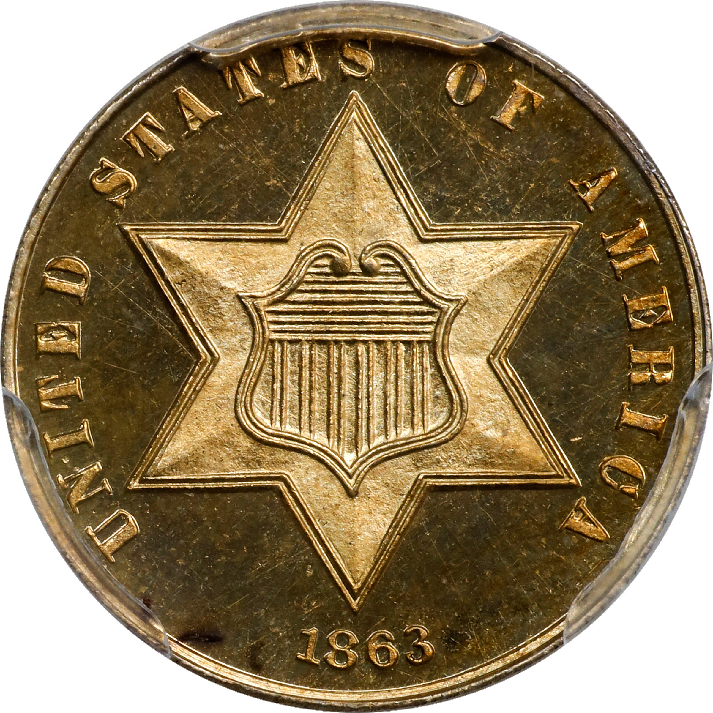 1863 Silver Three-Cent Piece. Proof-66 Cameo (PCGS). CAC.