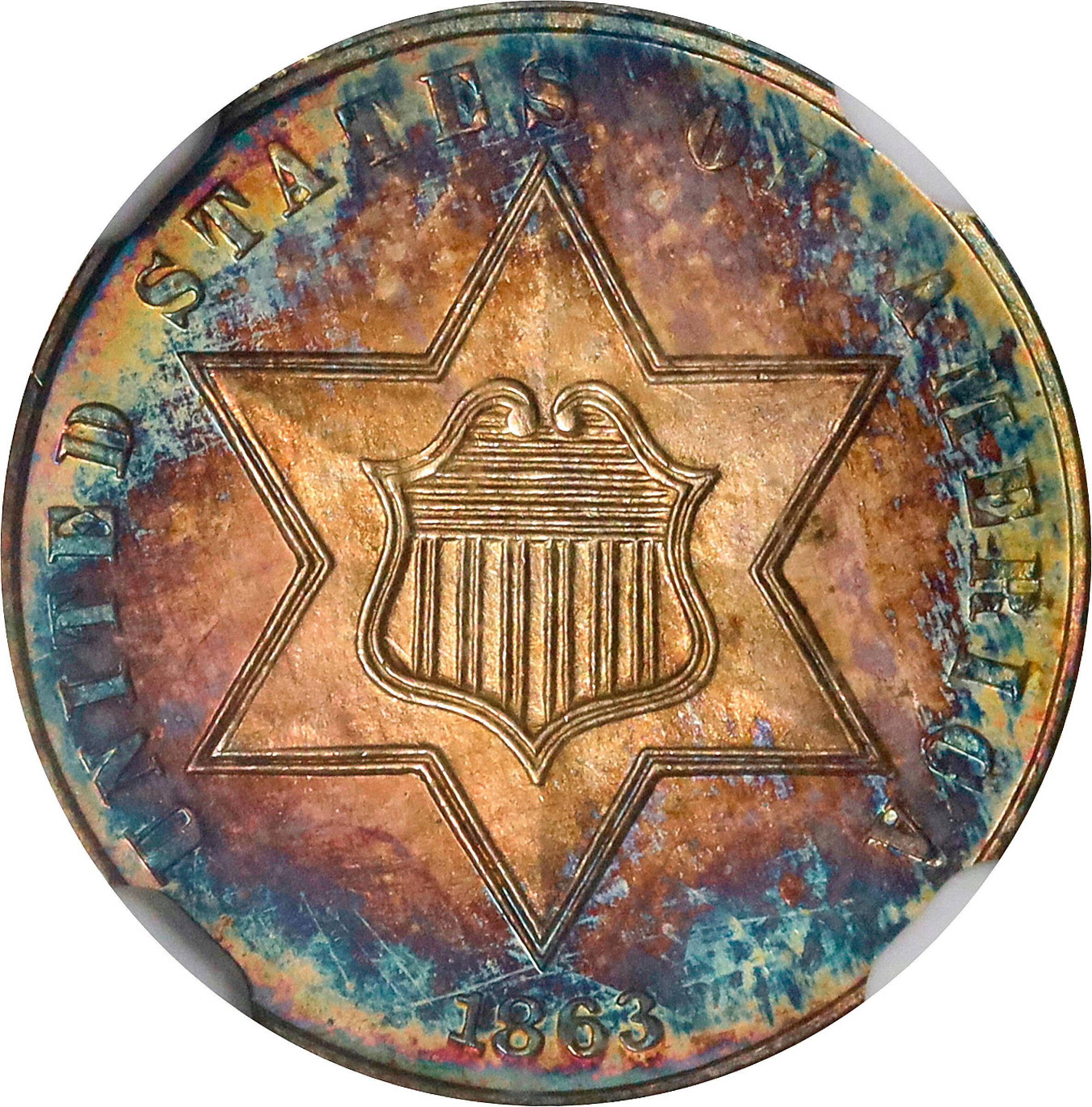1863 Silver Three-Cent Piece. Proof-66 Cameo (NGC).