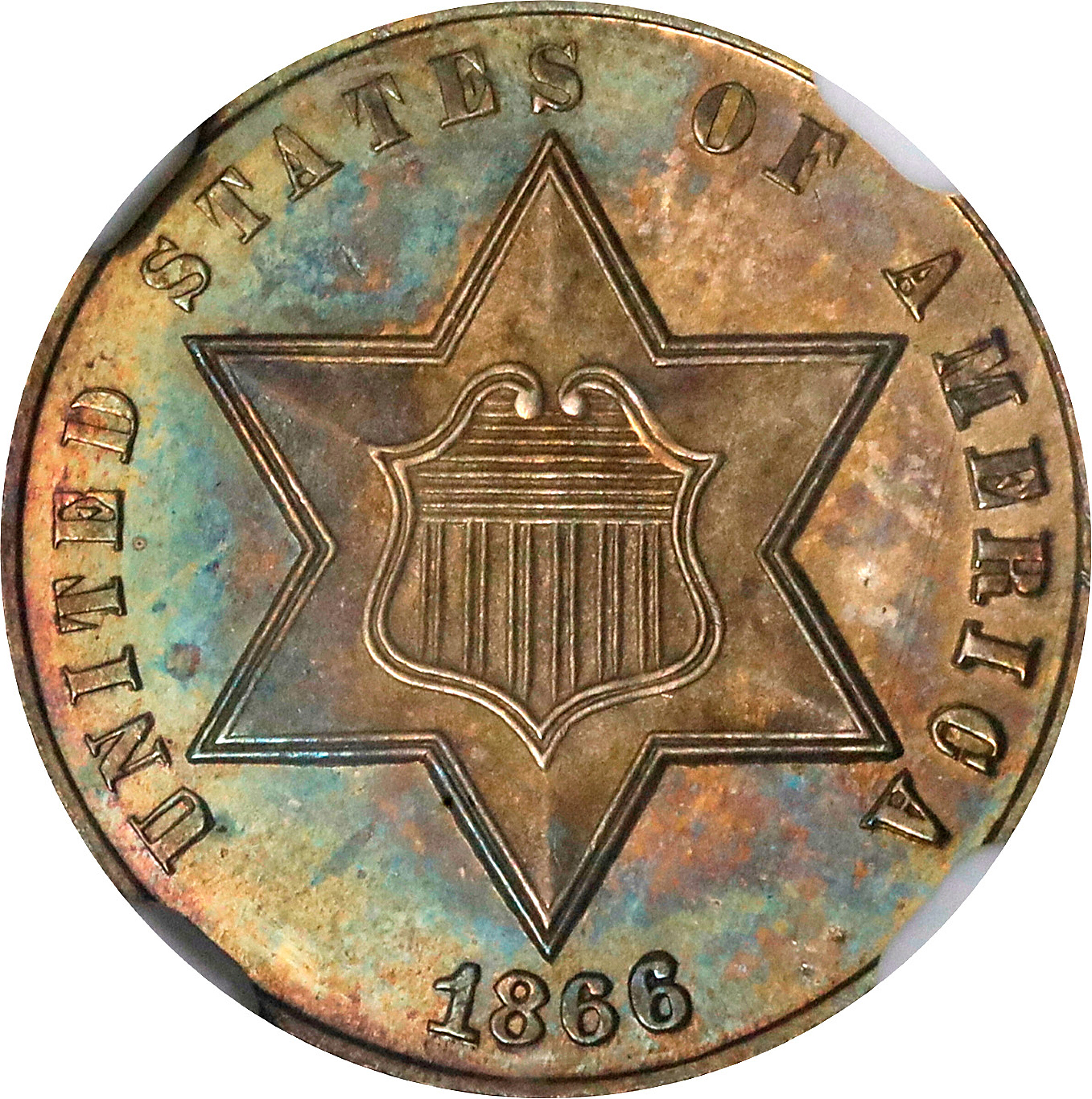 1866 Silver Three-Cent Piece. Proof-65 (NGC). CAC.