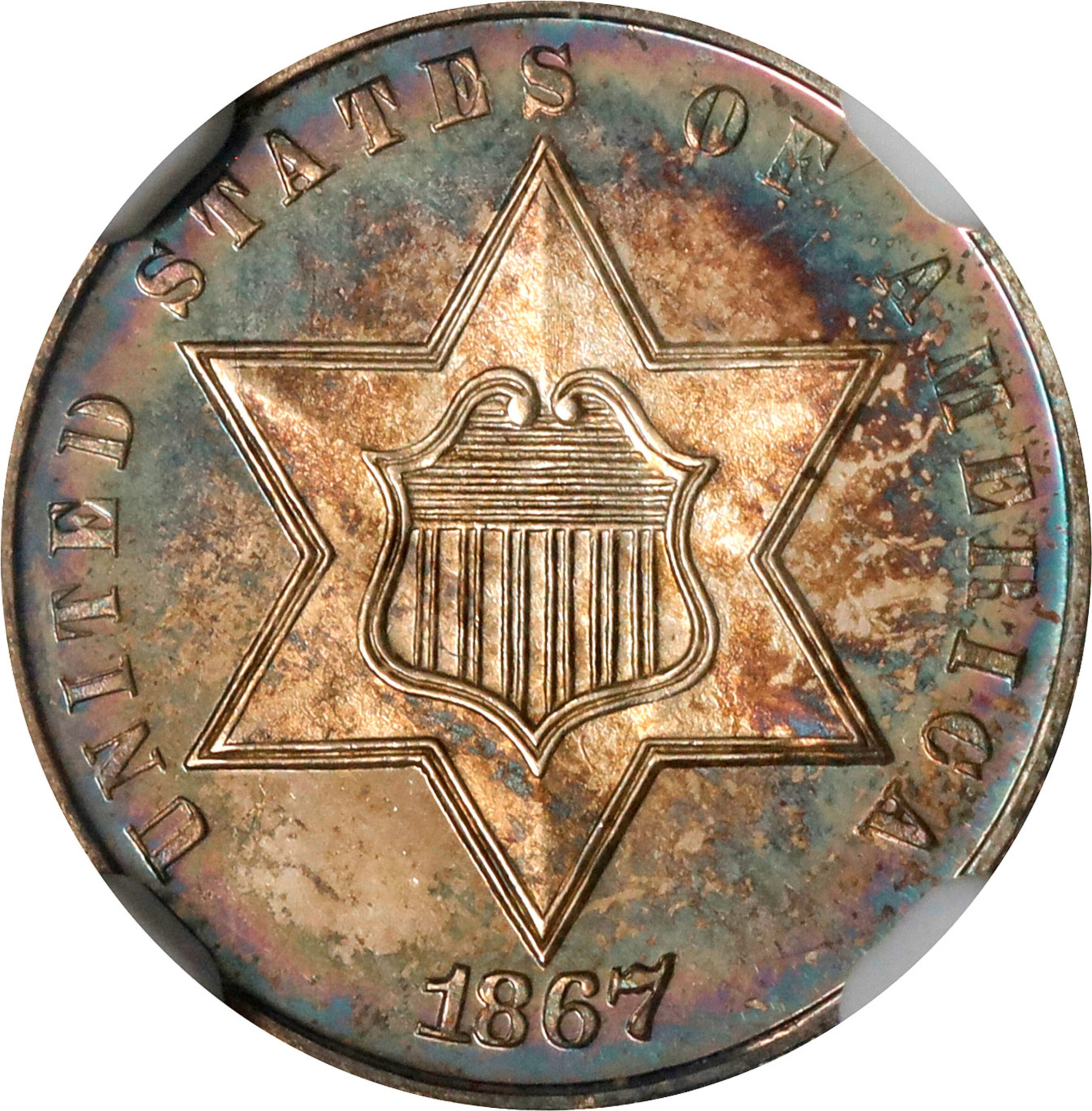 1867 Silver Three-Cent Piece. Proof-66 Cameo (NGC). CAC.