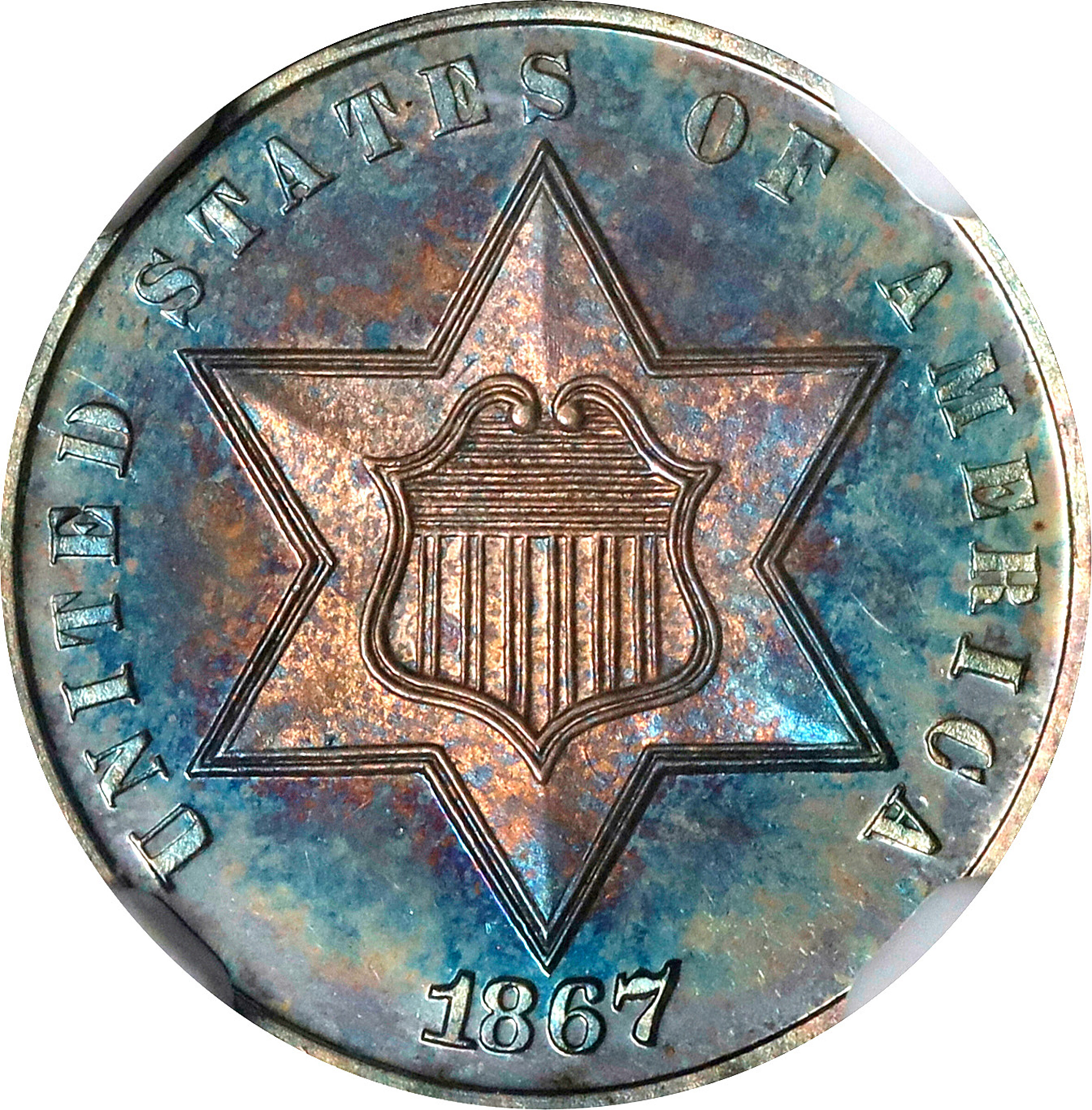 1867 Silver Three-Cent Piece. Proof-65 Cameo (NGC).