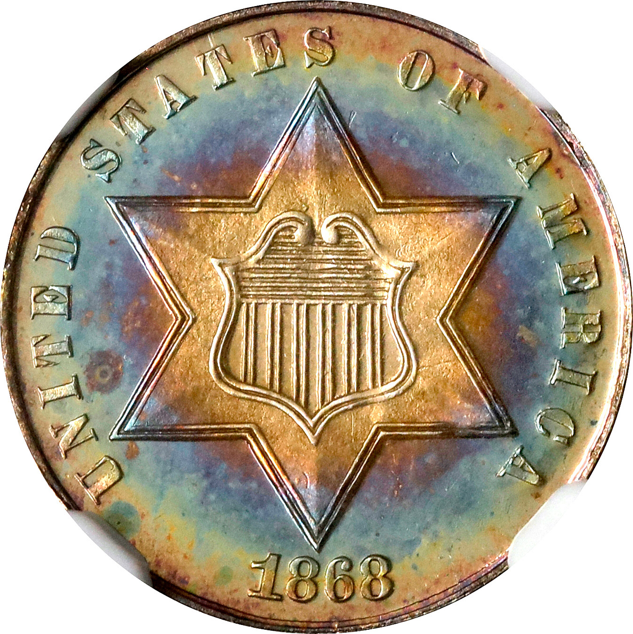 1868 Silver Three-Cent Piece. Proof-66 Cameo (NGC).