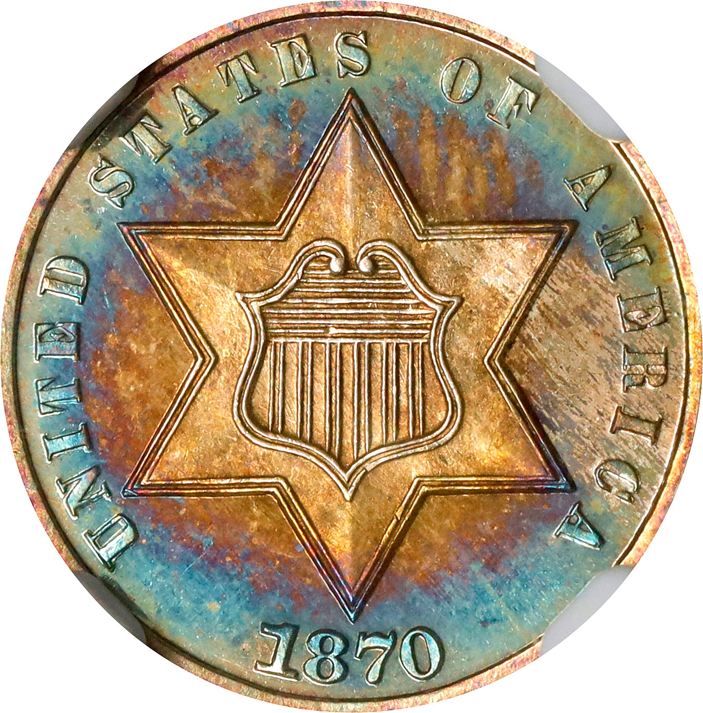1870 Silver Three-Cent Piece. Proof-66 Cameo (NGC). CAC.