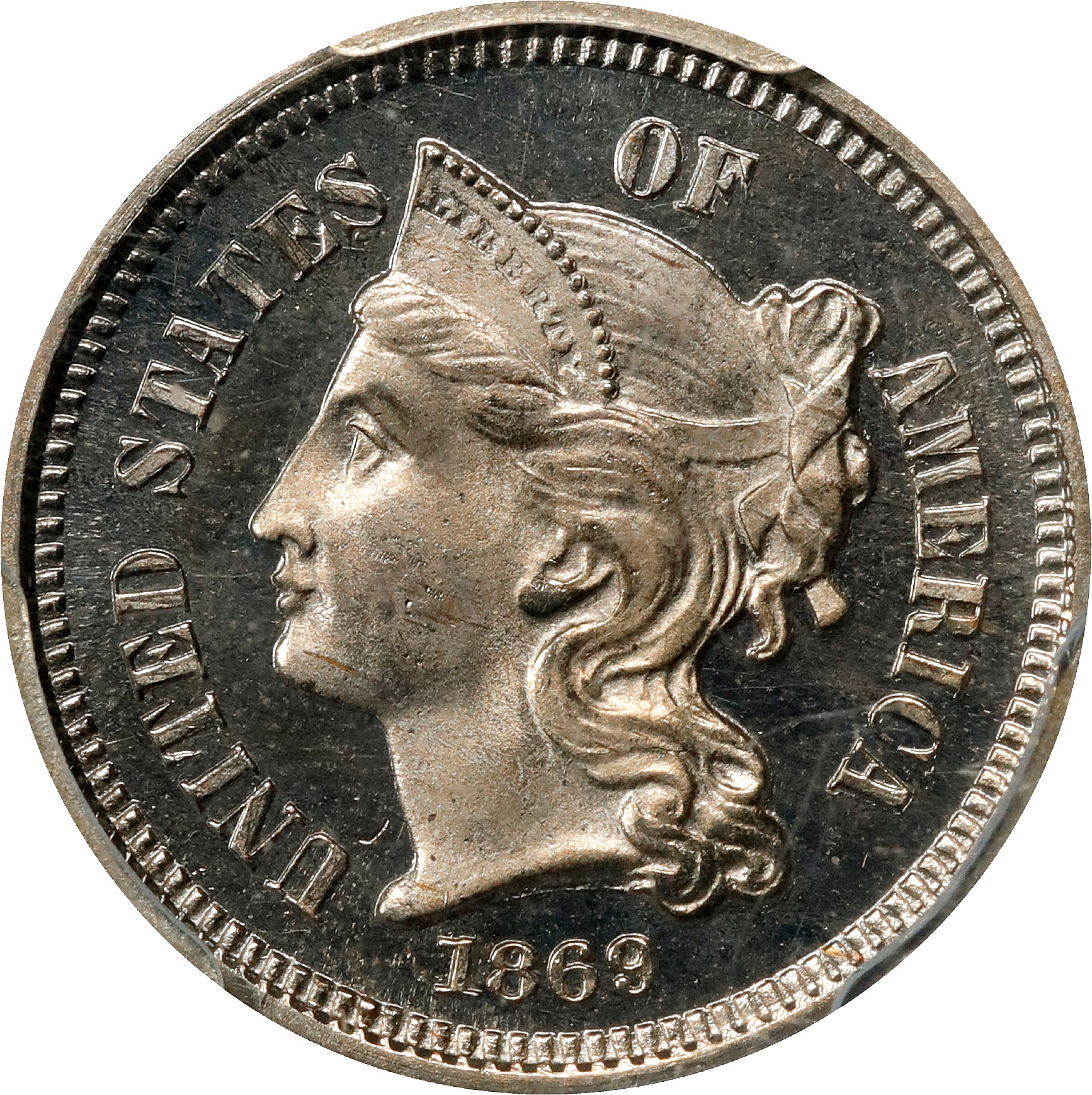 1869 Nickel Three-Cent Piece. Proof-66 Deep Cameo (PCGS).