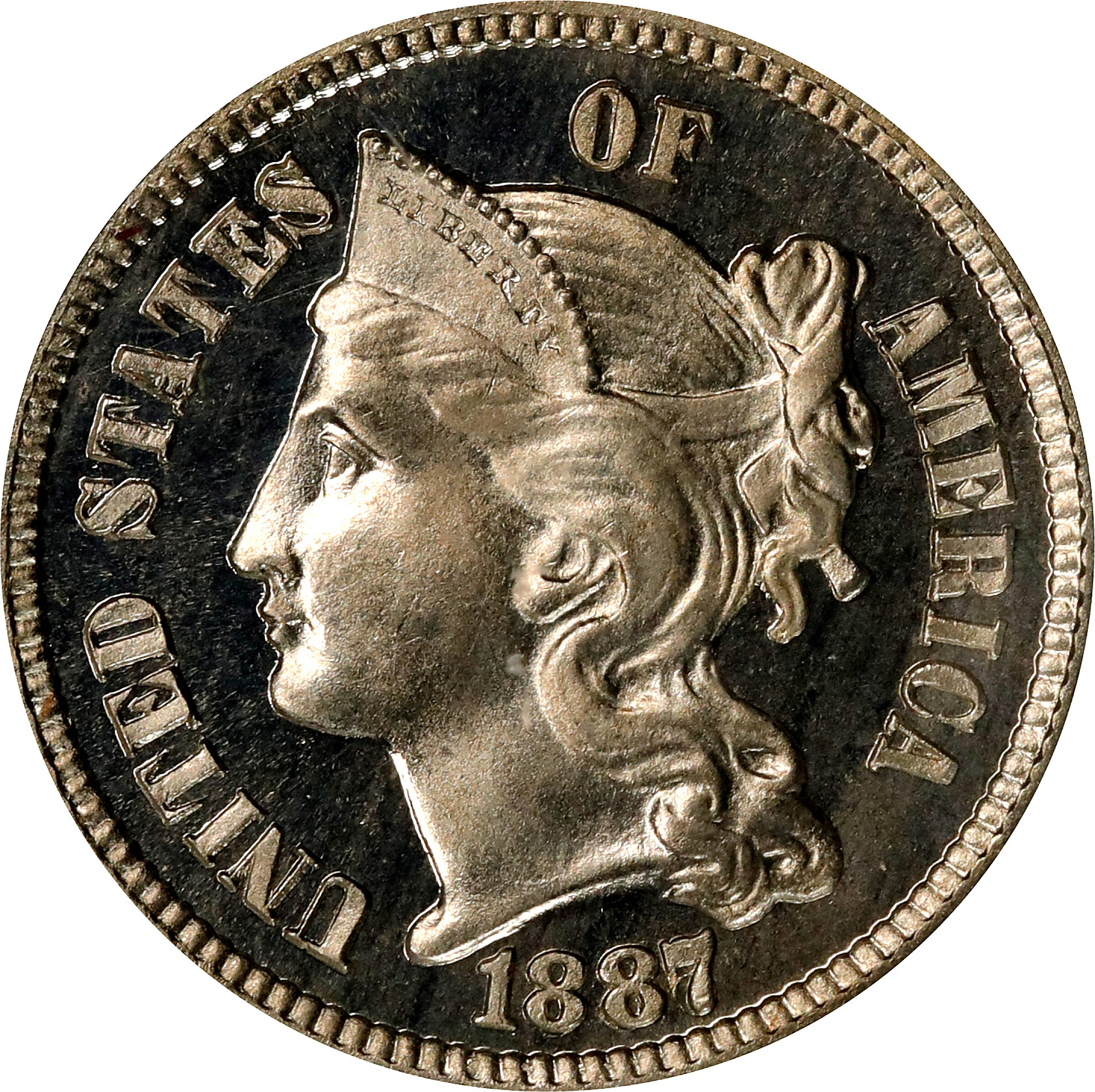 1887/6 Nickel Three-Cent Piece. FS-302. Strong Overdate. Proof-66 Cameo (PCGS).