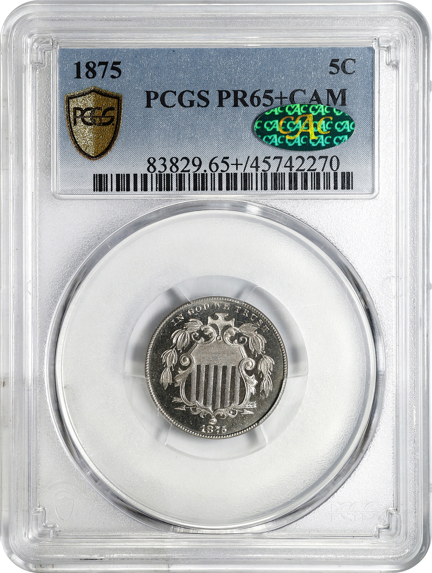 1875 5c PR CAM PR65 CAM CAC thumbnail 3