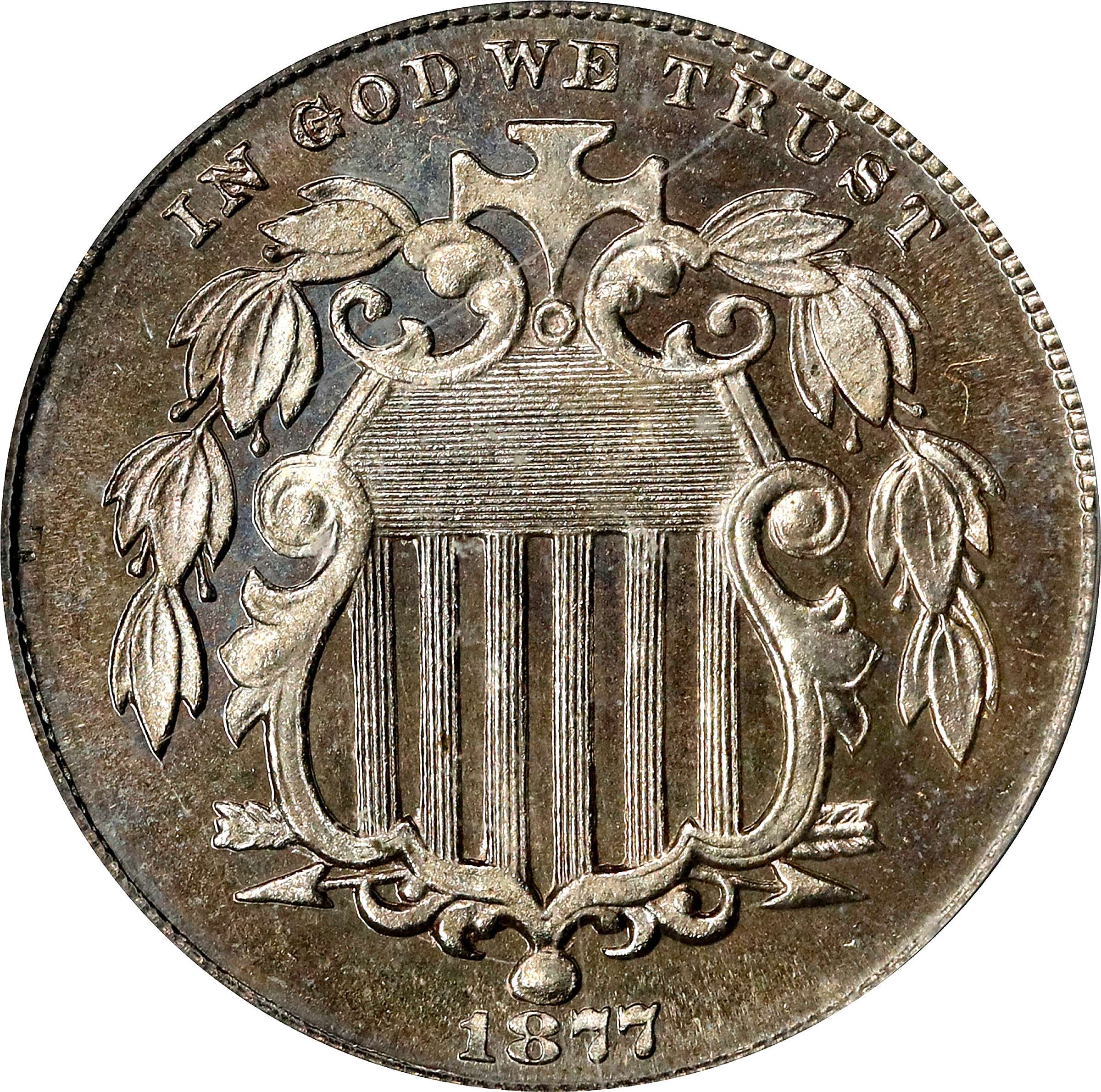 1877 Shield Nickel. Proof-66 (PCGS). CAC. OGH.